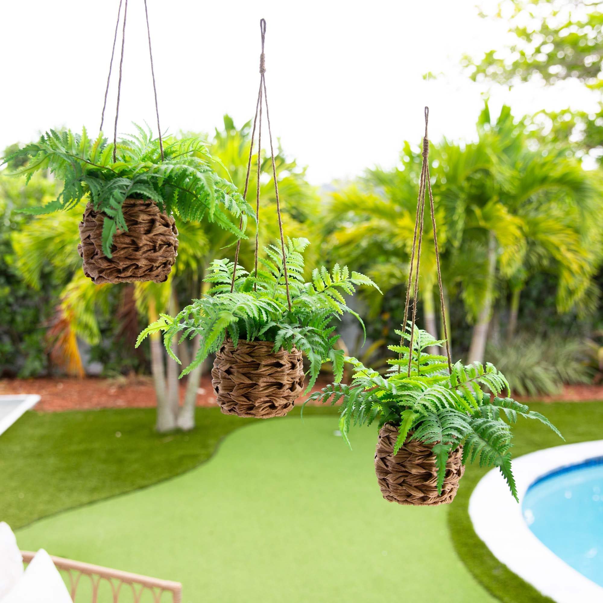 Nearly Natural 10-in Artificial Boston Ferns in Hanging Wicker Baskets, Set of 3 Fake Ferns for Indoor/Outdoor Use, Hanging Basket for Patio Decoration, UV Resistant - Image 11