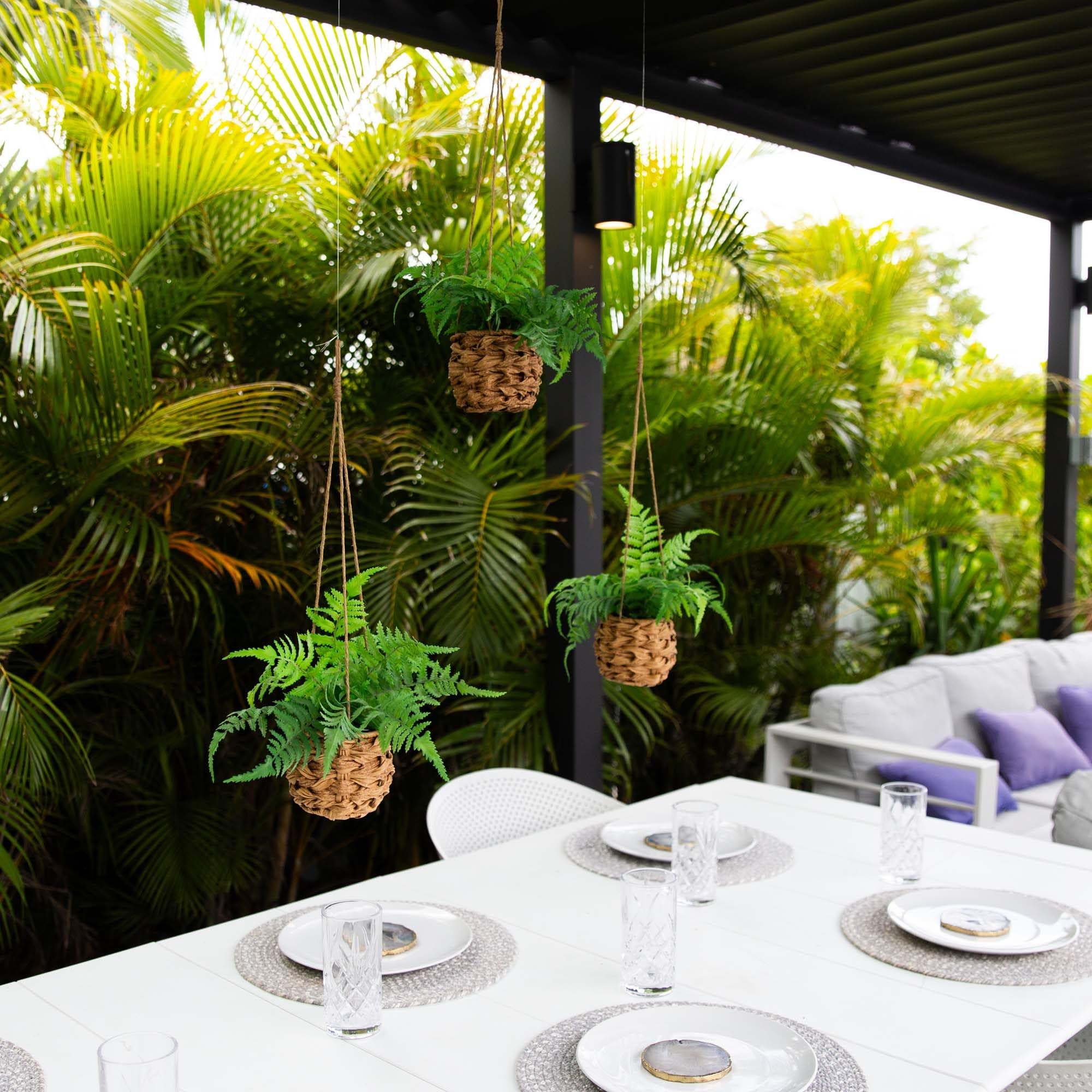 Nearly Natural 10-in Artificial Boston Ferns in Hanging Wicker Baskets, Set of 3 Fake Ferns for Indoor/Outdoor Use, Hanging Basket for Patio Decoration, UV Resistant - Image 6