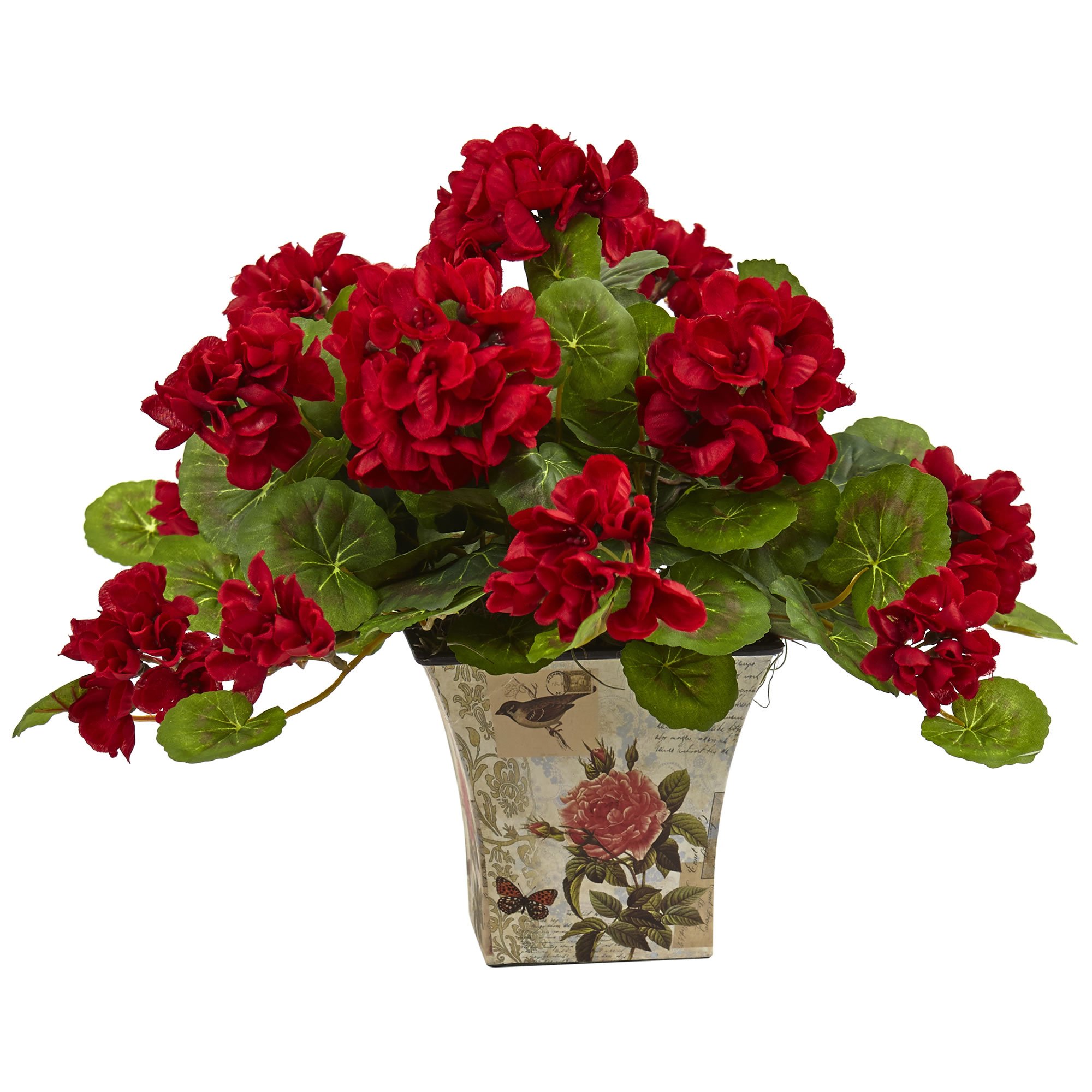 Nearly Natural 11in. Geranium Flowering Silk Plant with Floral Planter (Set of 2) - Image 4