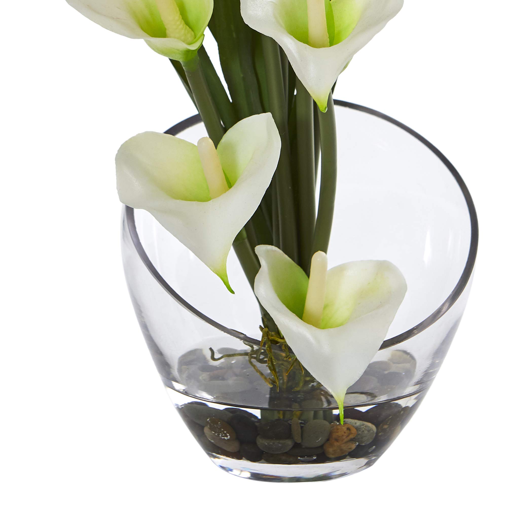 Nearly Natural 15.5in. Calla Lily and Grass Artificial Arrangement in Vase, Cream - Image 3