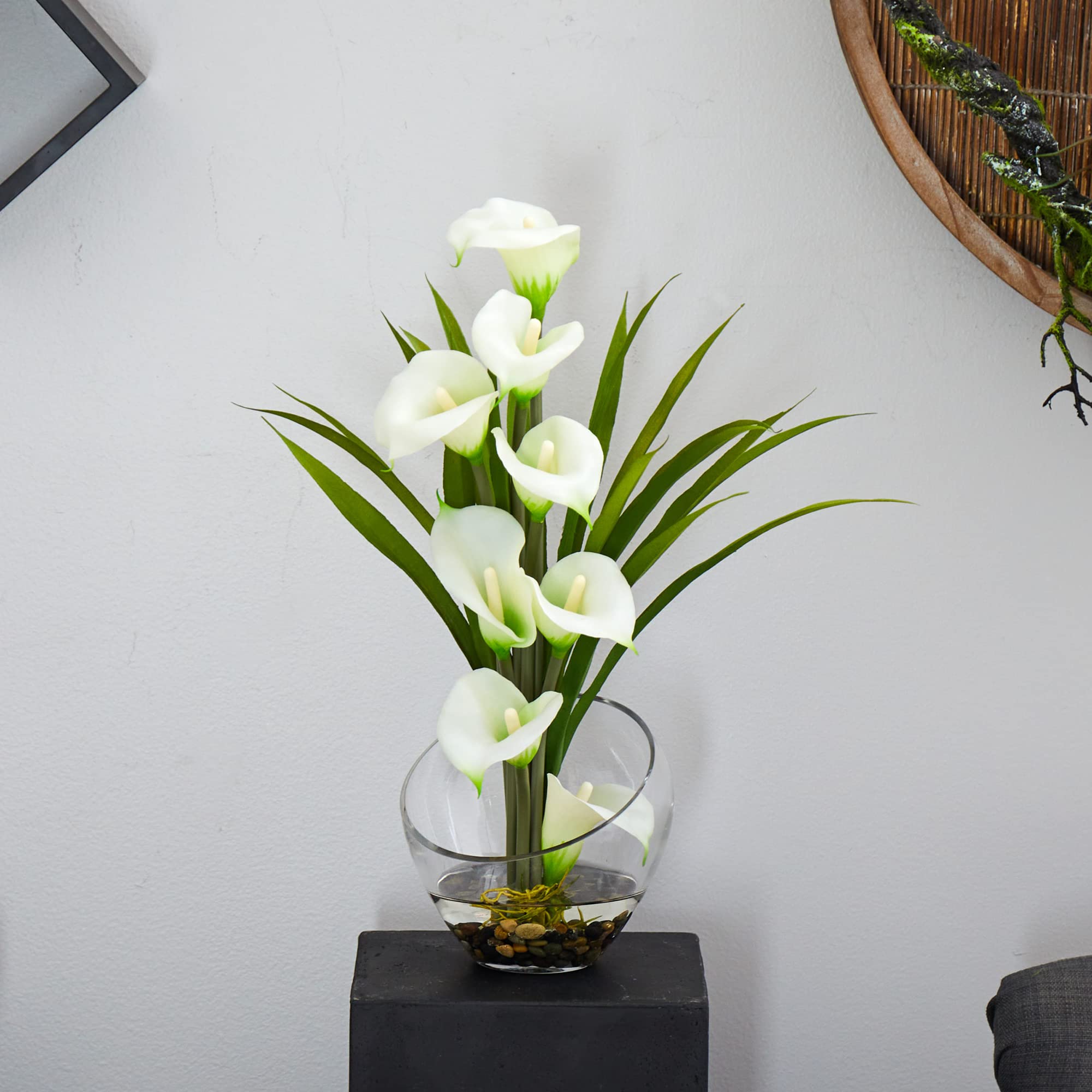 Nearly Natural 15.5in. Calla Lily and Grass Artificial Arrangement in Vase, Cream - Image 5