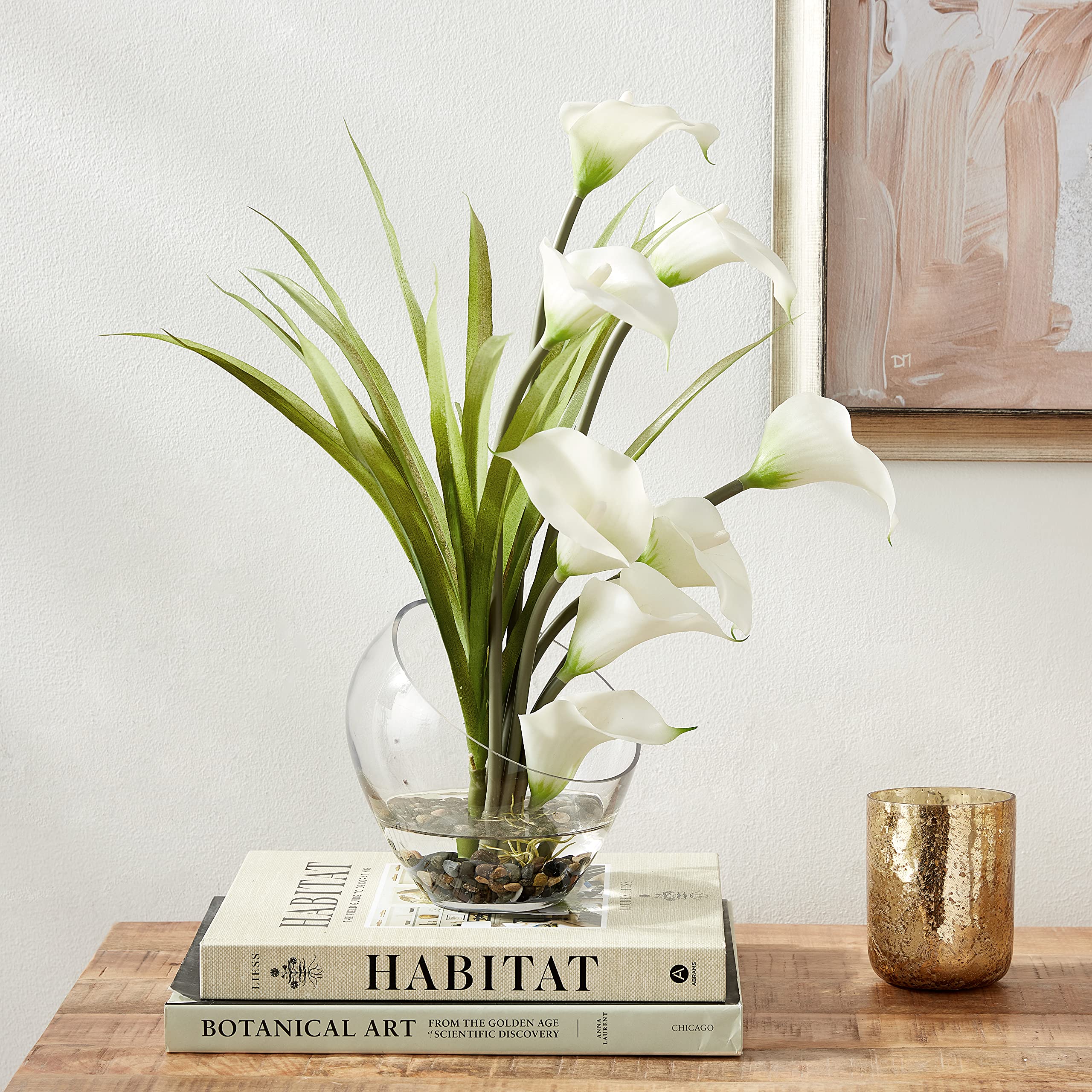 Nearly Natural 15.5in. Calla Lily and Grass Artificial Arrangement in Vase, Cream - Image 7