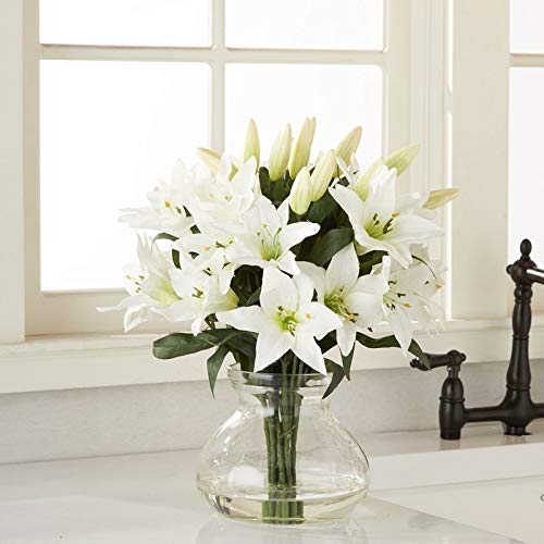 Nearly Natural 16in. Lily Silk Arrangement with Glass Vase - Image 3