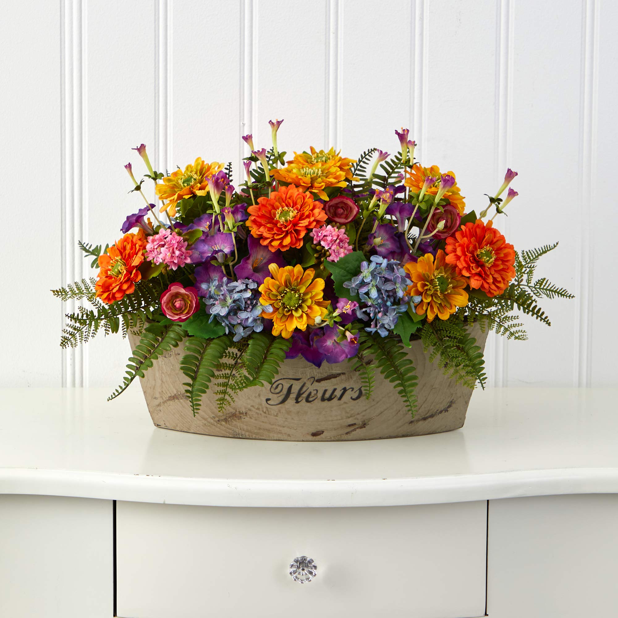 Nearly Natural 18in. Mixed Flowers Artificial Arrangement in Decorative Vase - Image 3