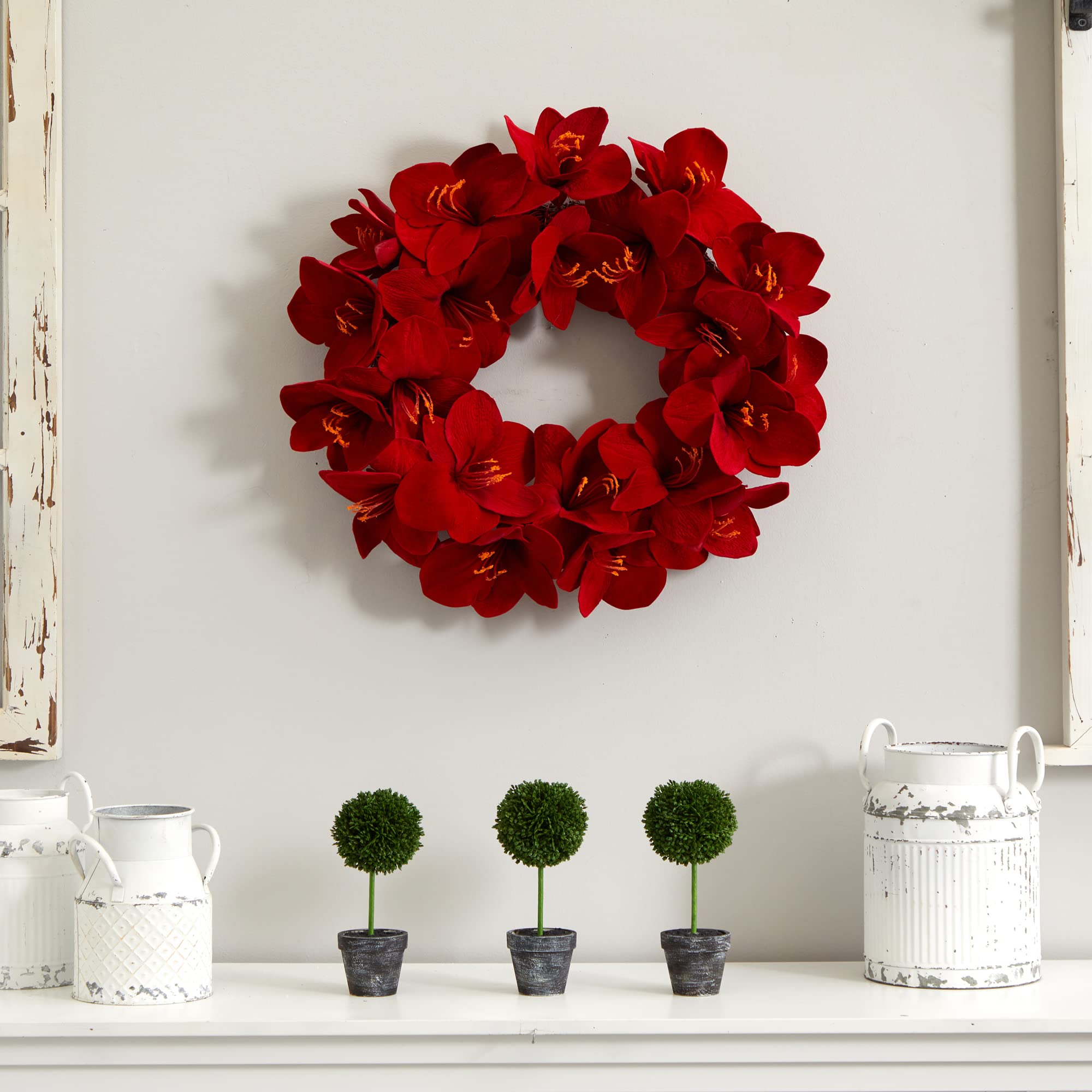 Nearly Natural 22in. Artificial Amaryllis Wreath - Image 5