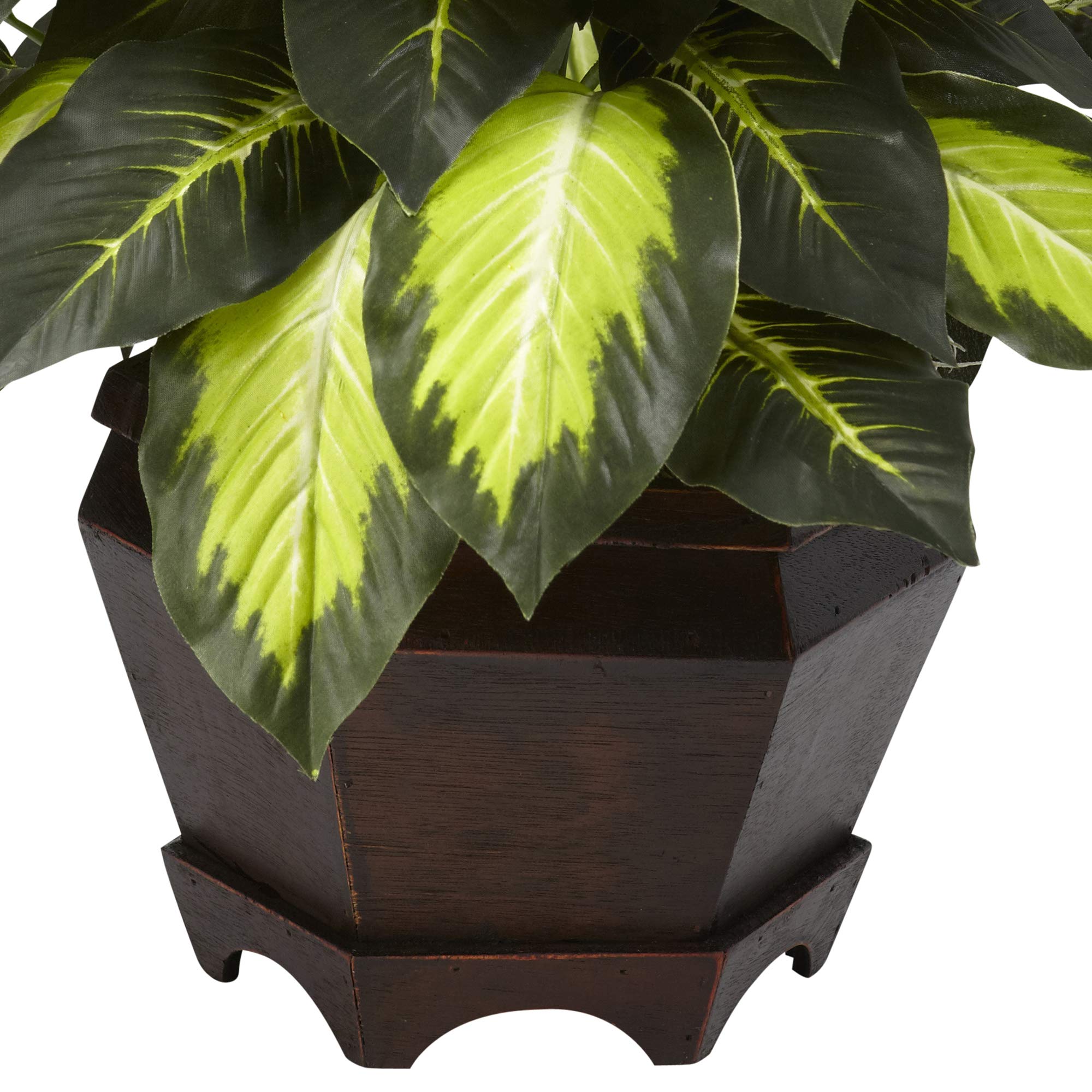 Nearly Natural 22IN Artificial Triple Golden Dieffenbachia Plant with Decorative Wood Planter, Faux Plant for Indoor Home Décor - Image 4
