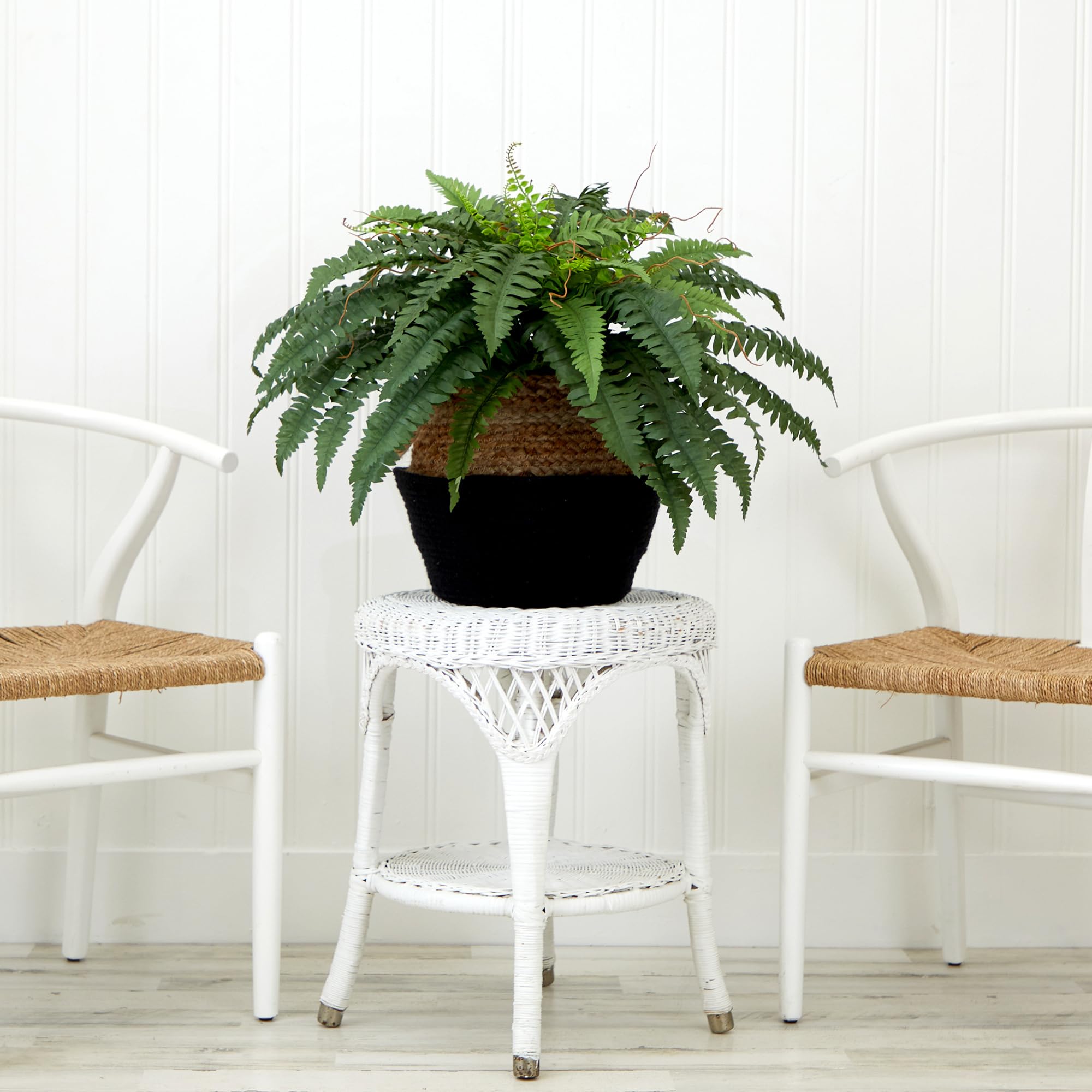 Nearly Natural 23in. Artificial Boston Fern Plant with Handmade Jute & Cotton Basket DIY KIT - Image 4