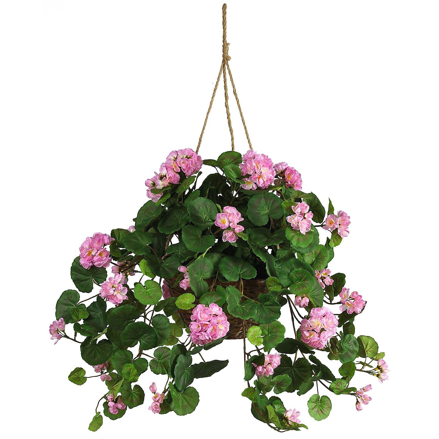 Nearly Natural 24in Artificial Geranium Hanging Basket Faux Floral Plant For Home Decor, Pink - Image 4