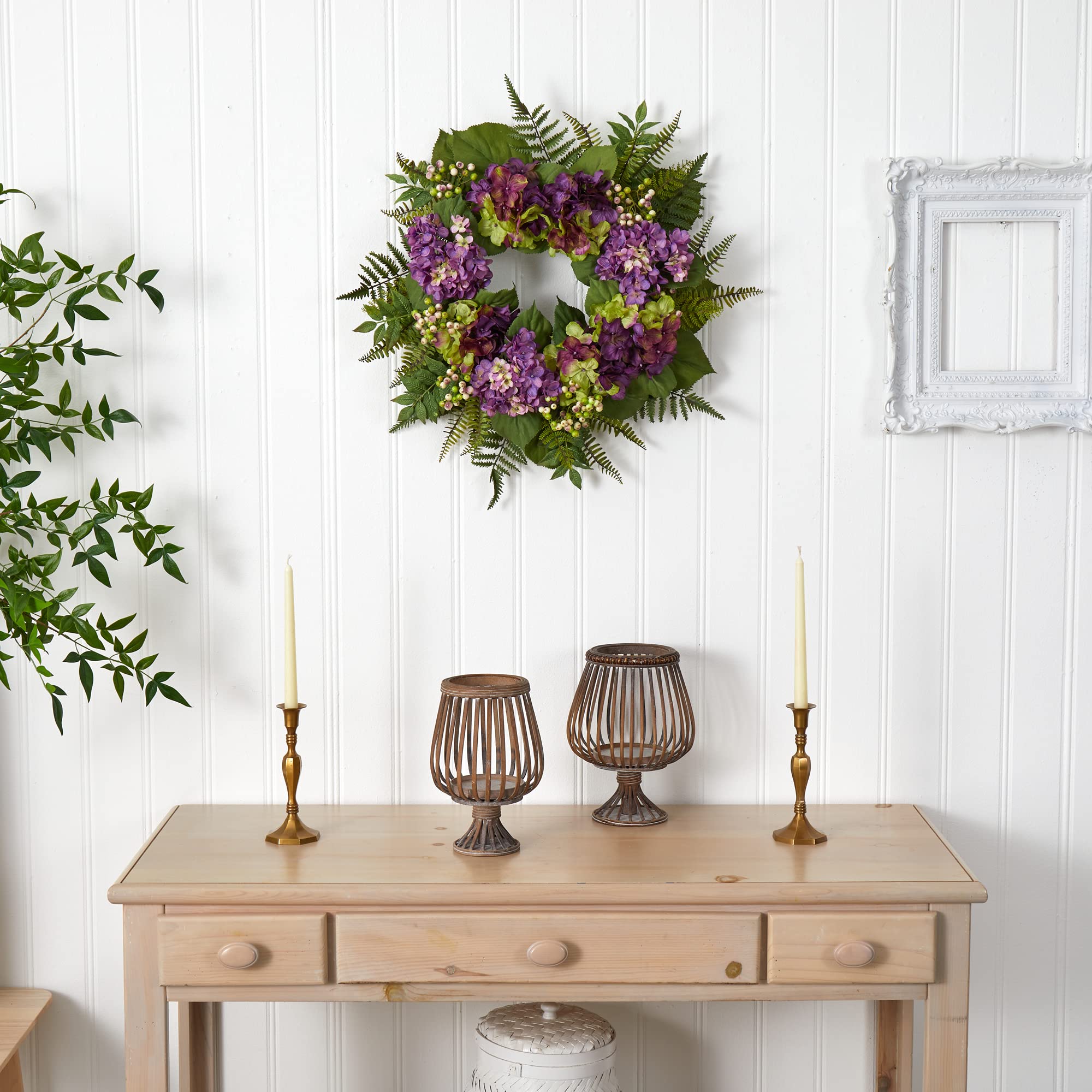 Nearly Natural 24in. Artificial Hydrangea Berry Wreath - Image 4