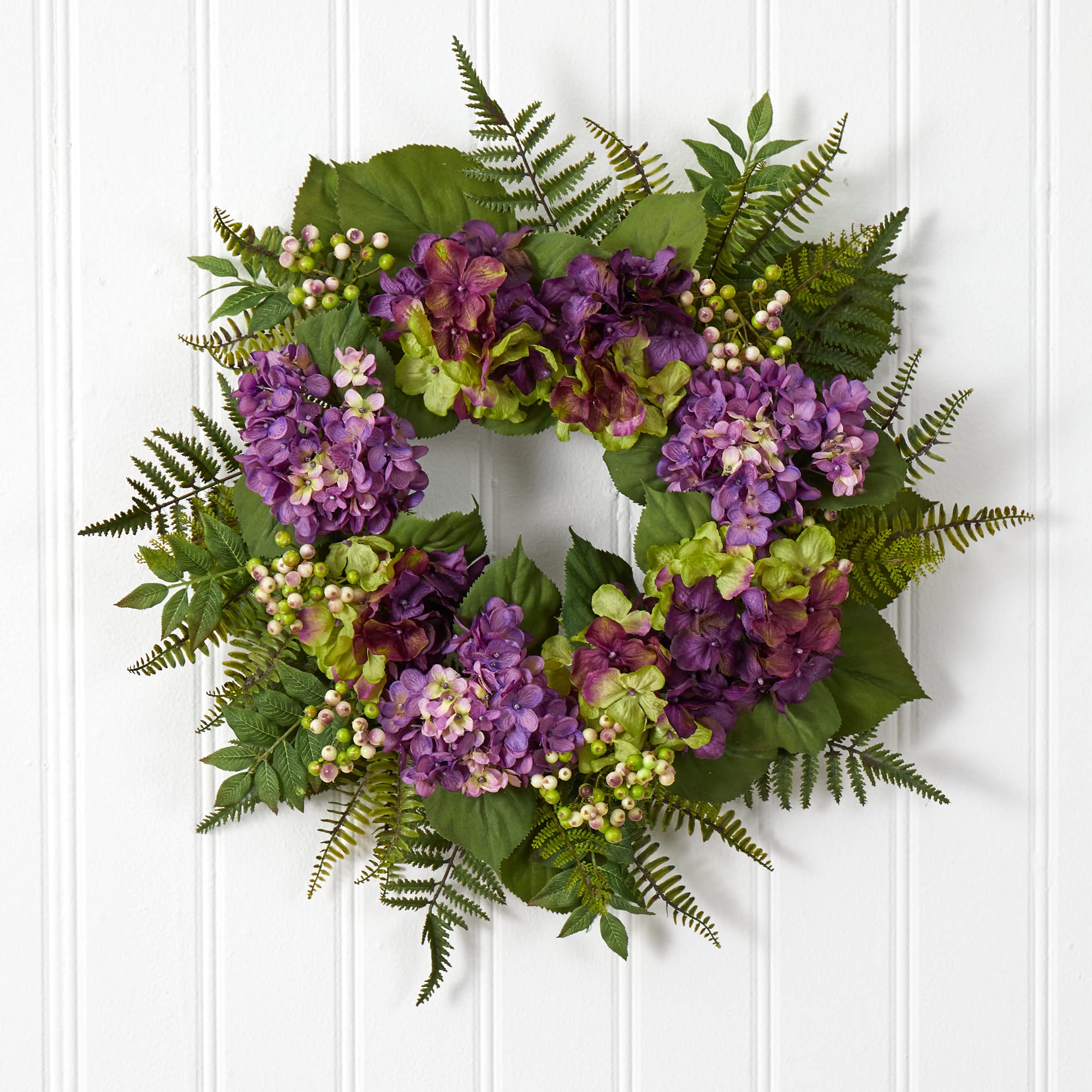 Nearly Natural 24in. Artificial Hydrangea Berry Wreath - Image 5
