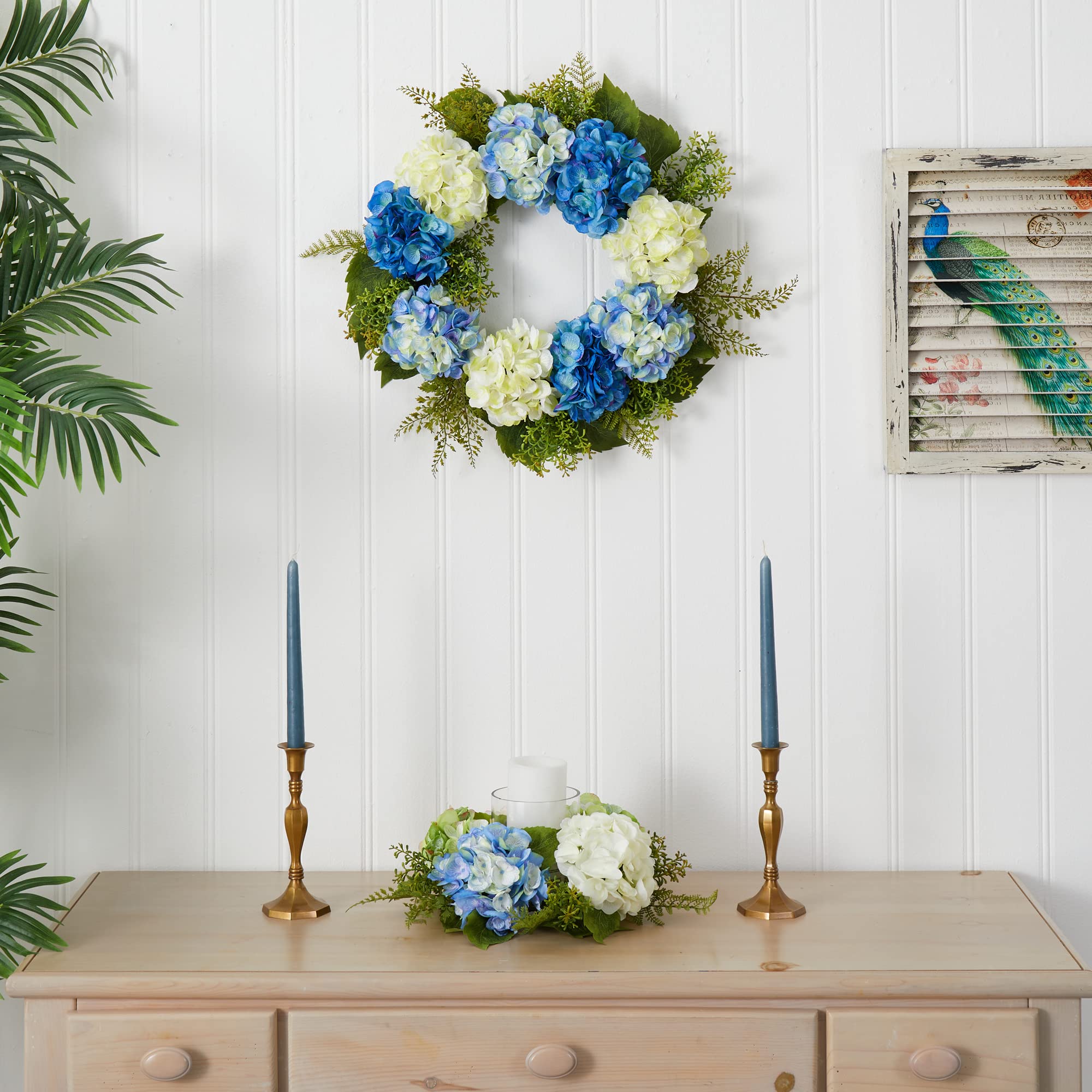 Nearly Natural 24in. Artificial Hydrangea Wreath - Image 4