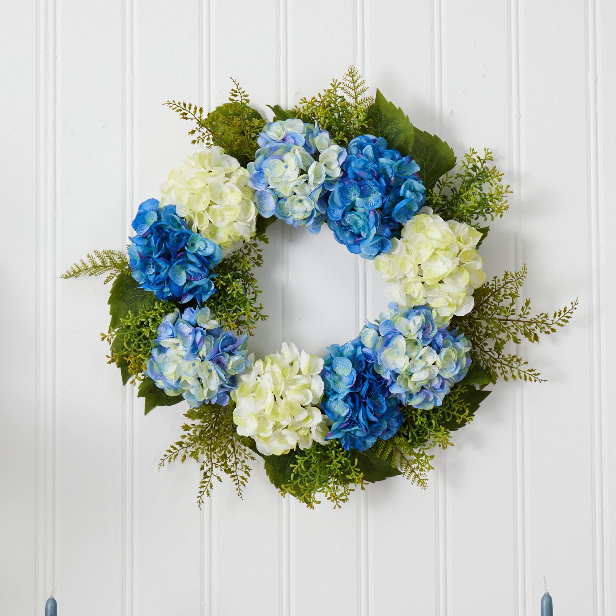 Nearly Natural 24in. Artificial Hydrangea Wreath - Image 5