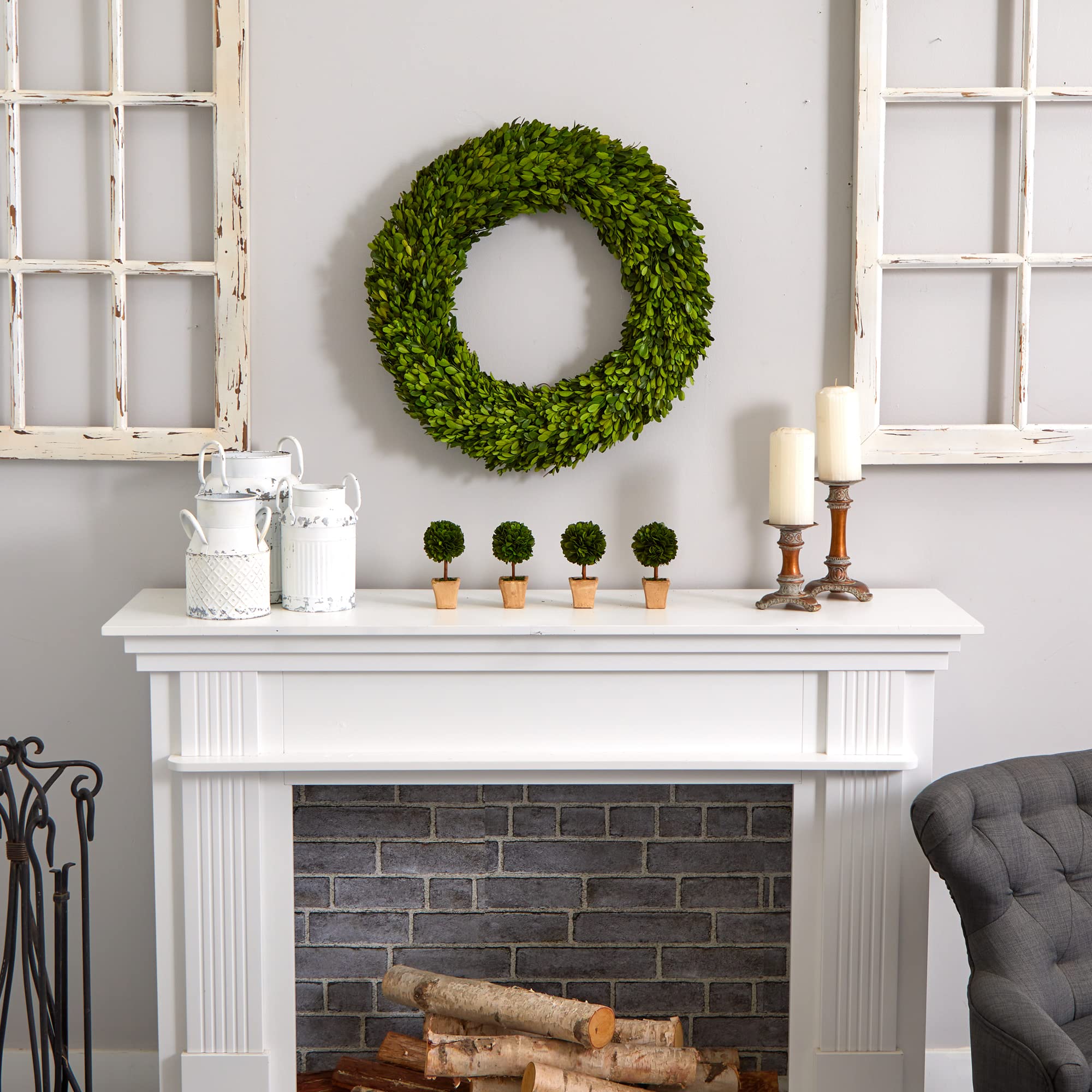 Nearly Natural 24in. Preserved Boxwood Wreath - Image 3