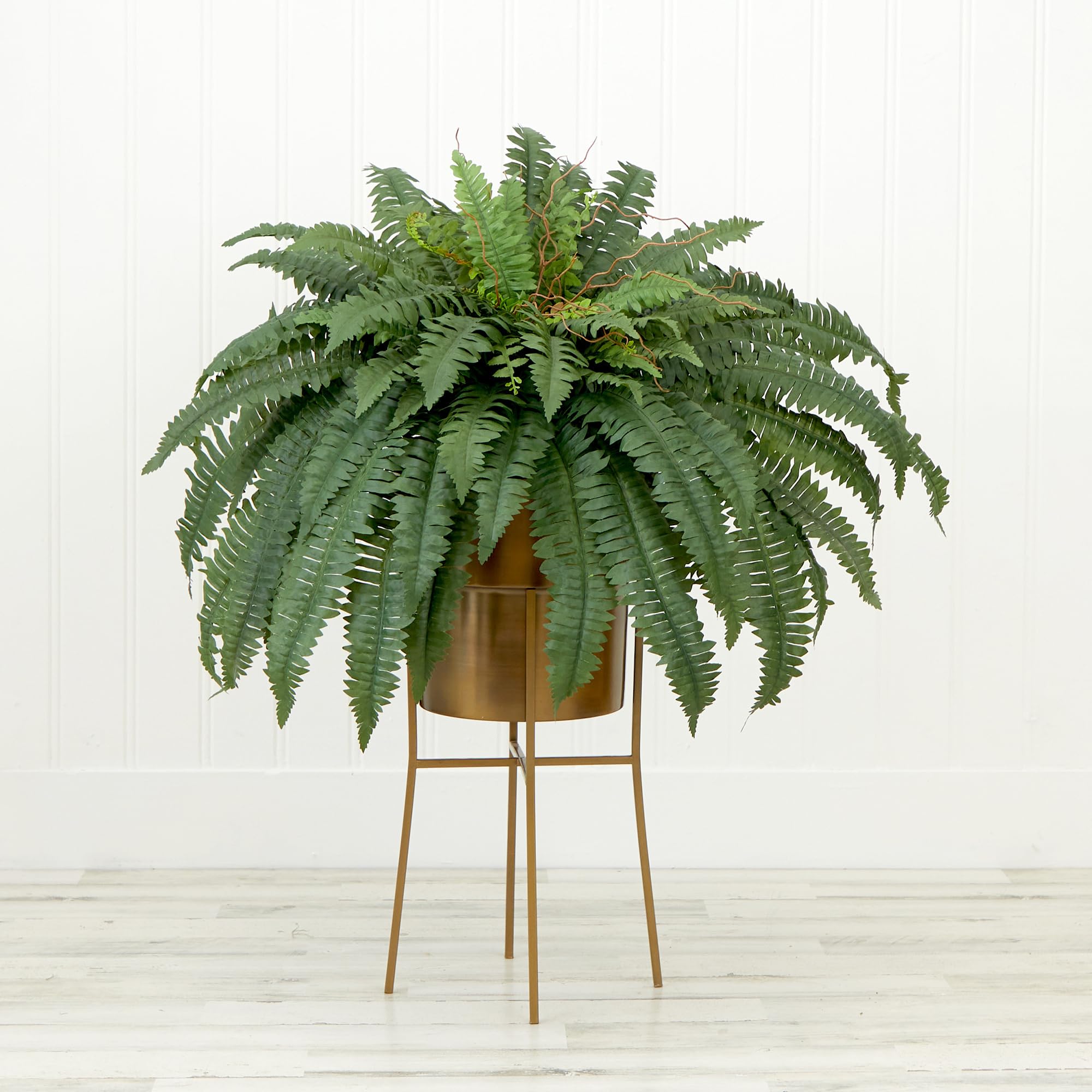 Nearly Natural 32in. Artificial Boston Fern Plant with Metal Planter with Stand DIY KIT - Image 4