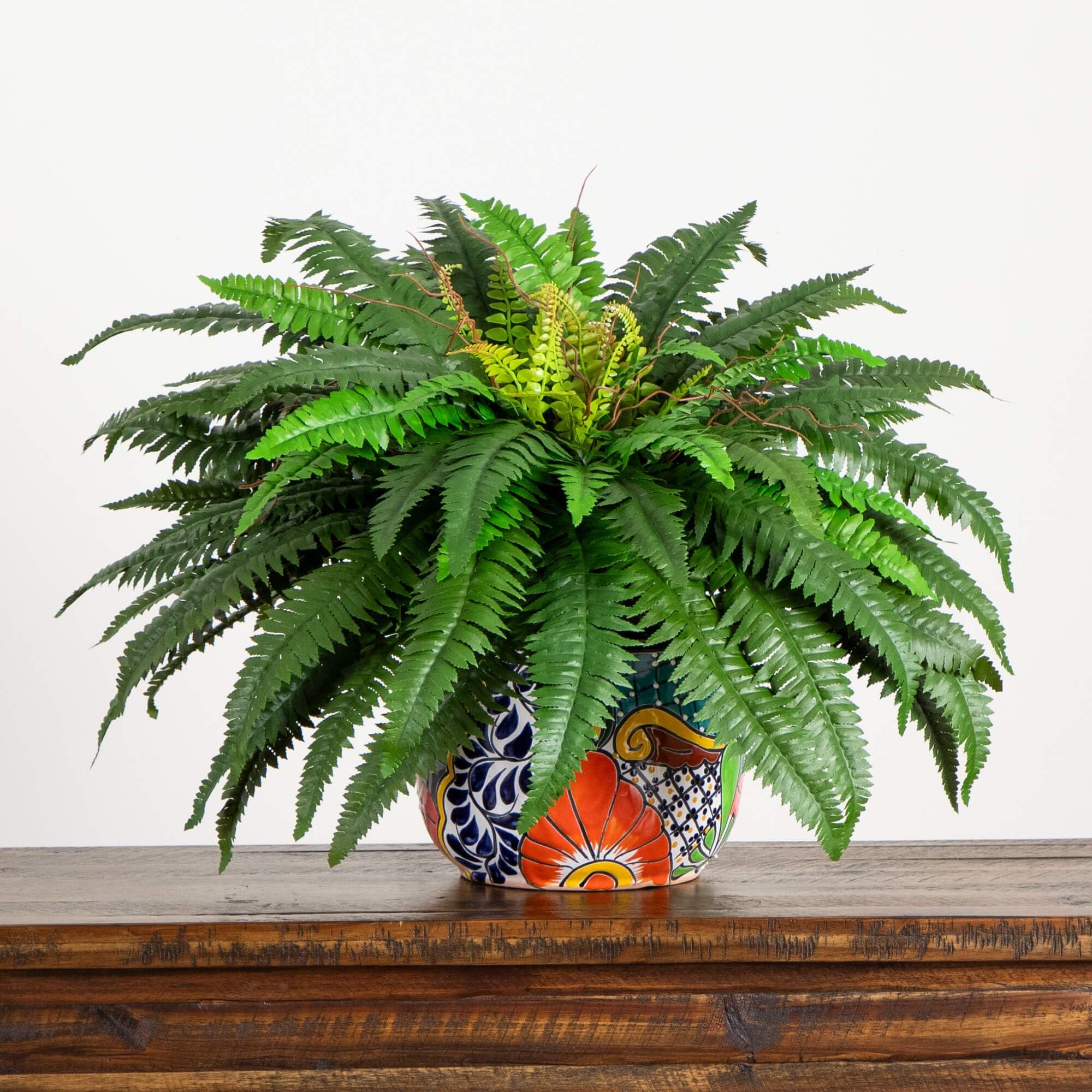 Nearly Natural 32in. Artificial Double Boston Fern in Handmade Mexican Talavera Ceramic Planter - Image 5