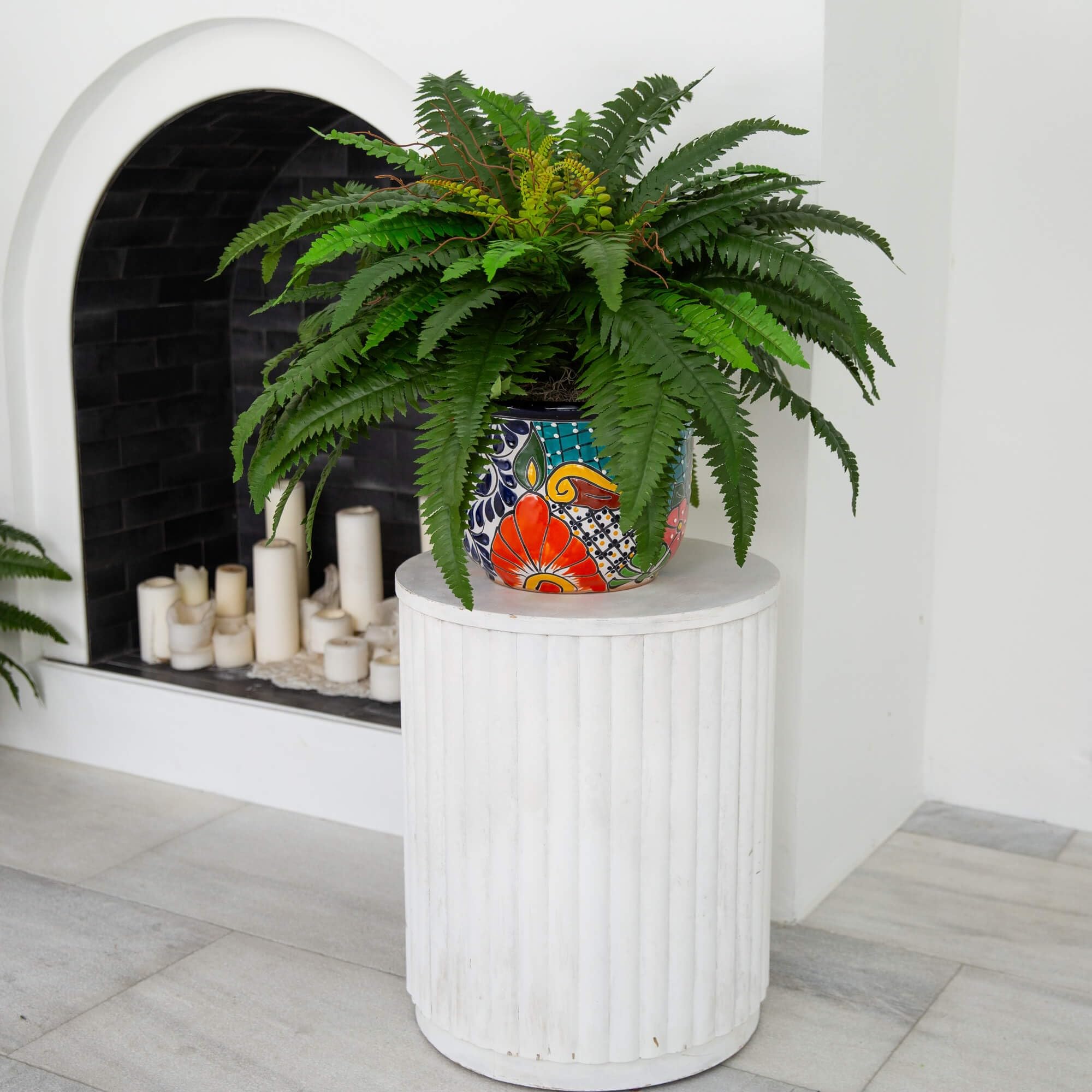 Nearly Natural 32in. Artificial Double Boston Fern in Handmade Mexican Talavera Ceramic Planter - Image 8