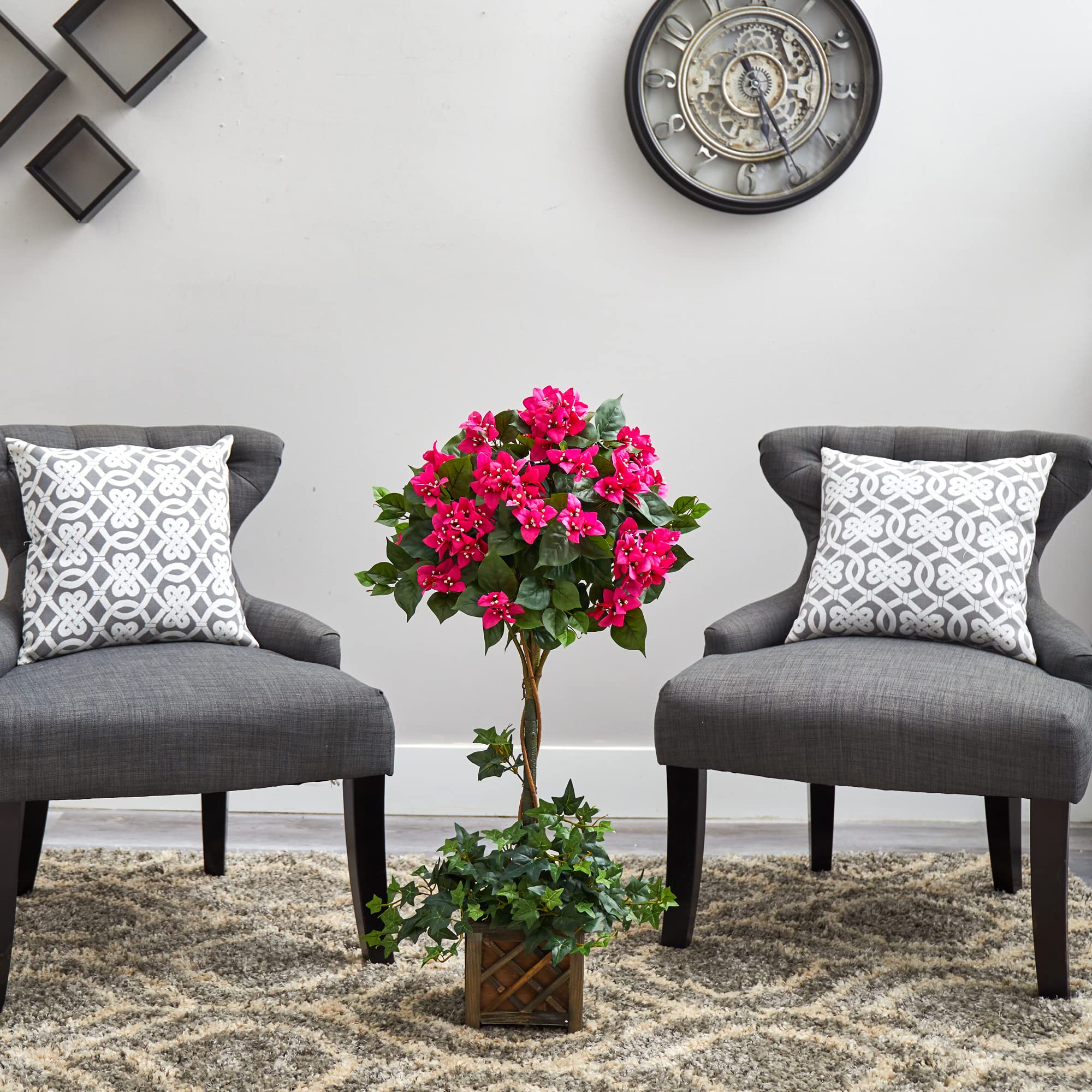 Nearly Natural 34in. Artificial Bougainvillea Topiary with Wood Box - Image 4