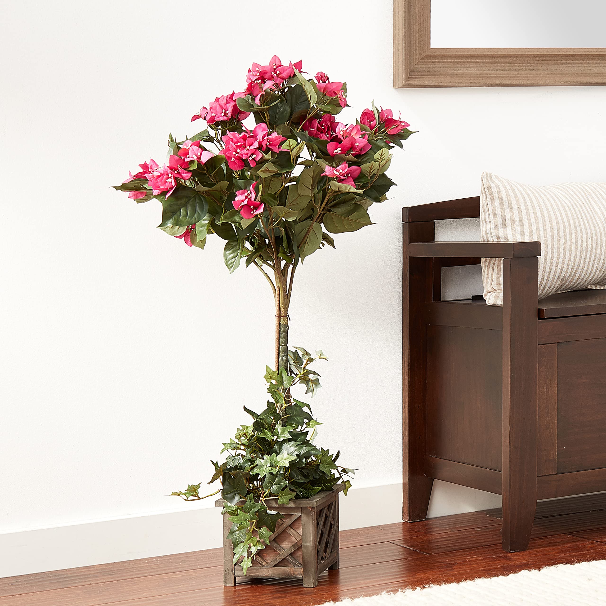Nearly Natural 34in. Artificial Bougainvillea Topiary with Wood Box - Image 7