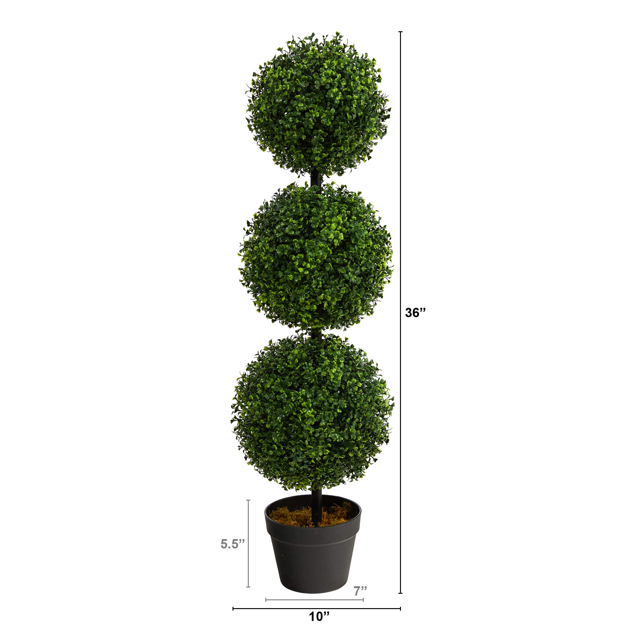 Nearly Natural 36in Artificial Triple Ball Boxwood Topiary Tree - Indoor Outdoor Realistic Faux Greenery for Home Patio Office Decor, Low Maintenance - Image 4