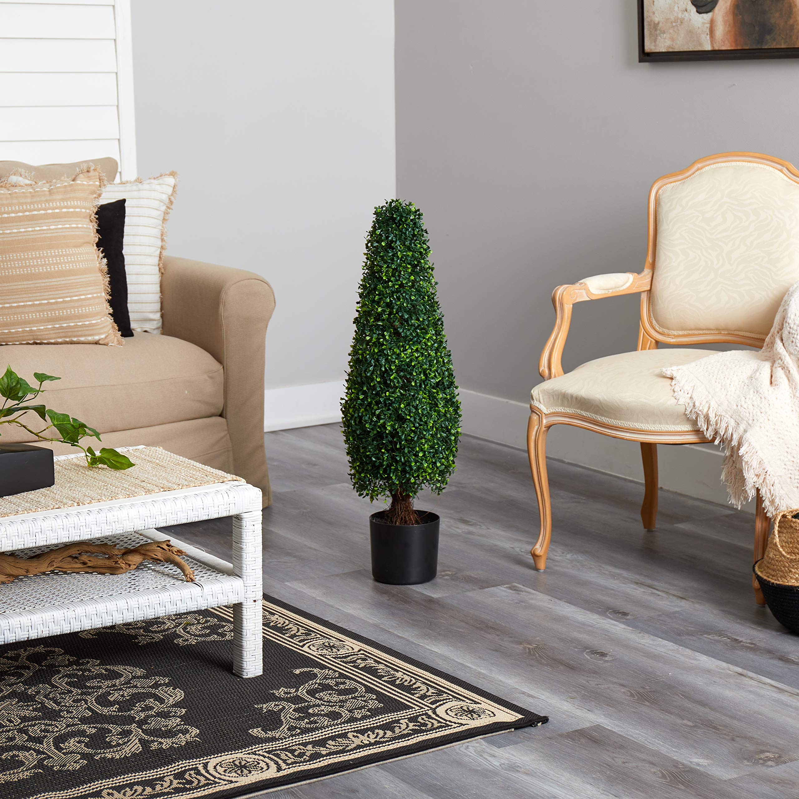 Nearly Natural 3ft. Boxwood Tower Topiary UV Resistant (Indoor/Outdoor) - Image 3