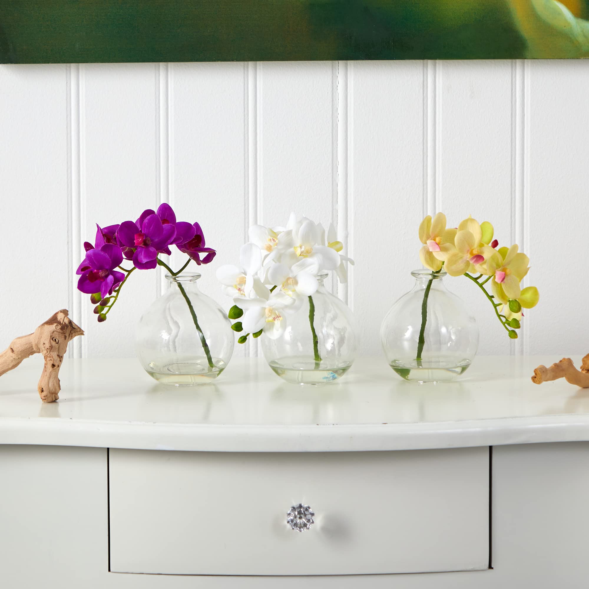 Nearly Natural 4208-S3 9" Phalaenopsis Orchid Artificial Arrangement in Vase (Set of 3) 9" Phalaenopsis Orchid Arrangement in Vase, Multi/Color - Image 6