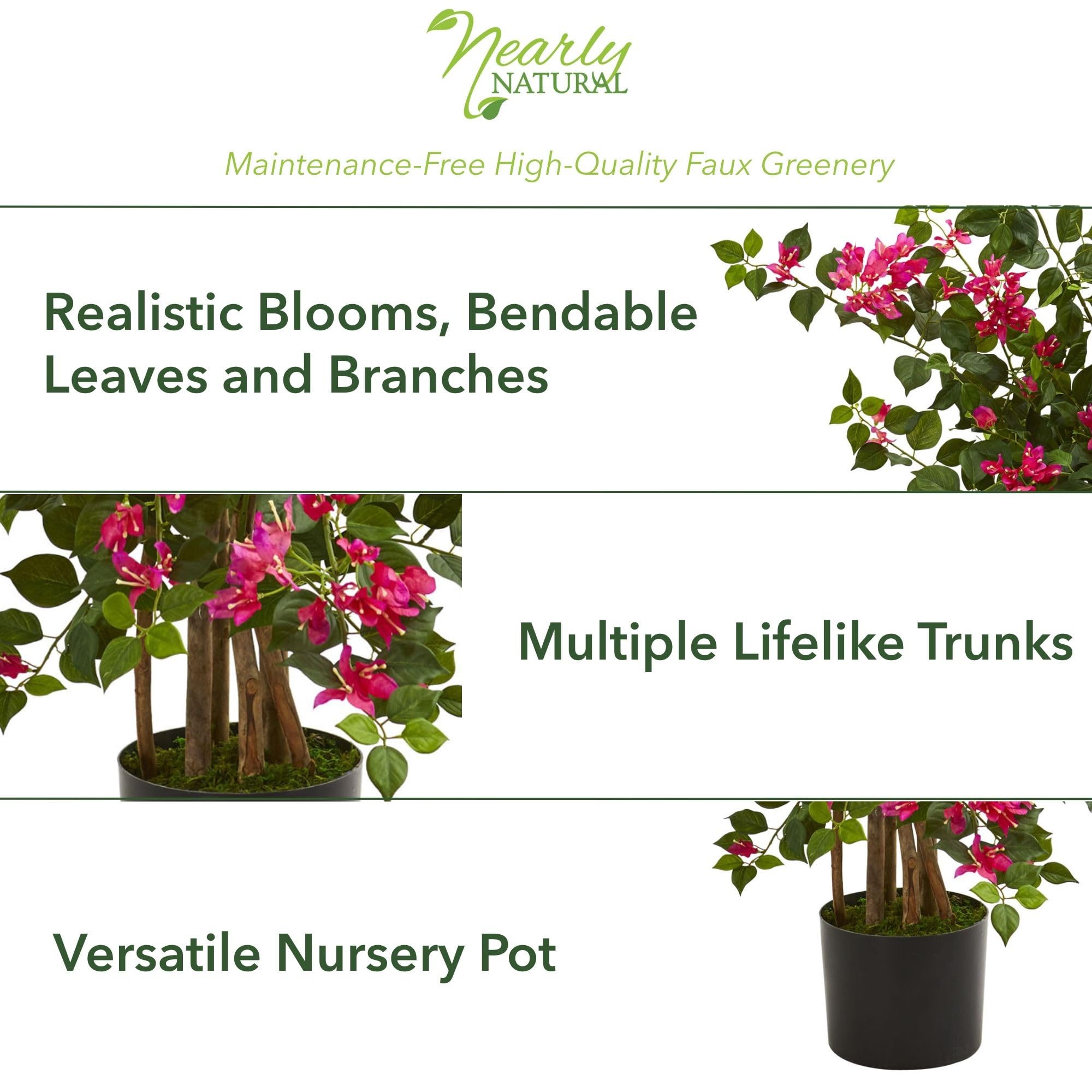 Nearly Natural 42in Artificial Bougainvillea Tree, Faux Flowering Plant With Planter, Indoor Home Office Decor, Low Maintenance, Pink and Green - Image 4