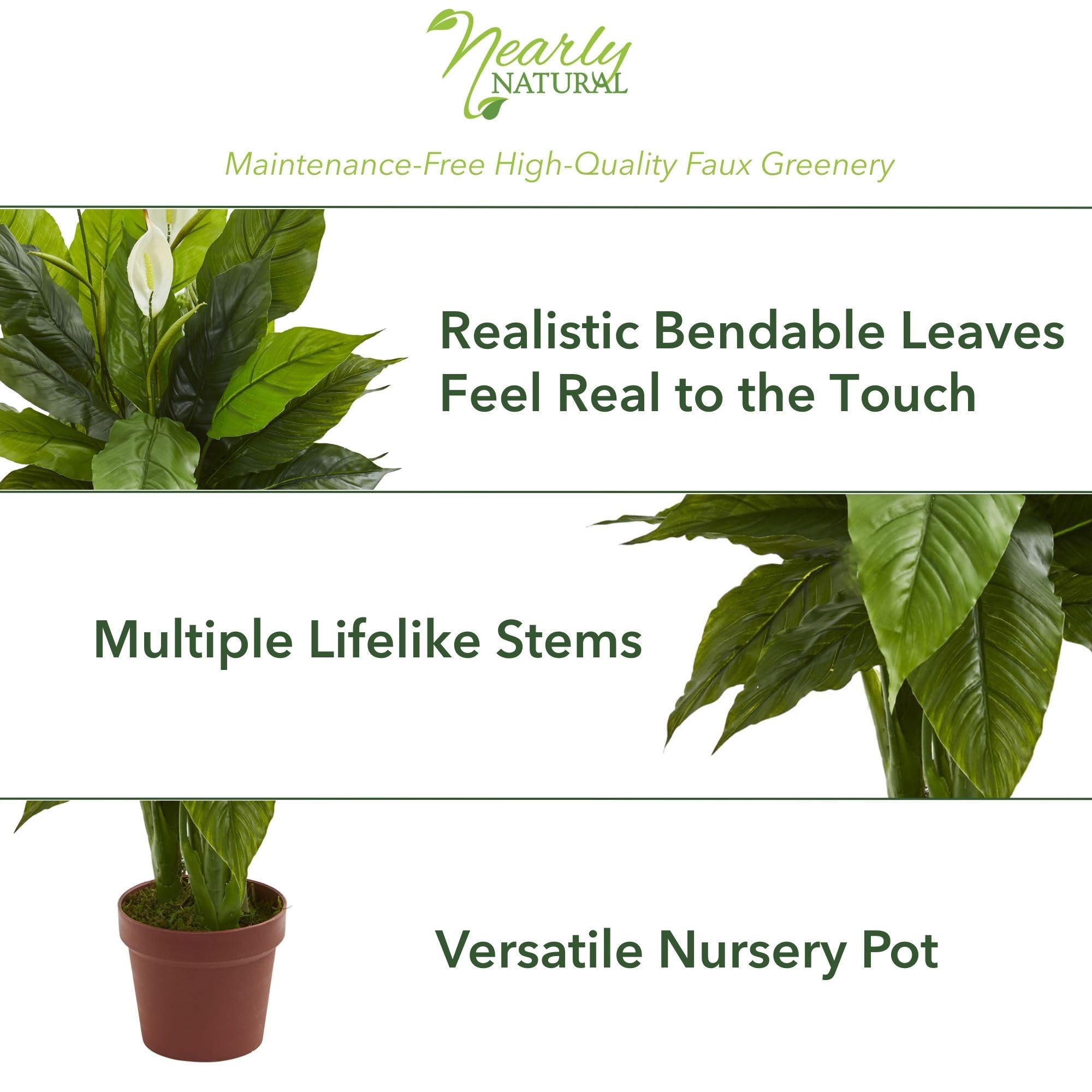 Nearly Natural 42in Artificial Peace Lily Spathiphyllum, Real Touch Silk Plant Faux Greenery for Indoor Home Decor - Image 4