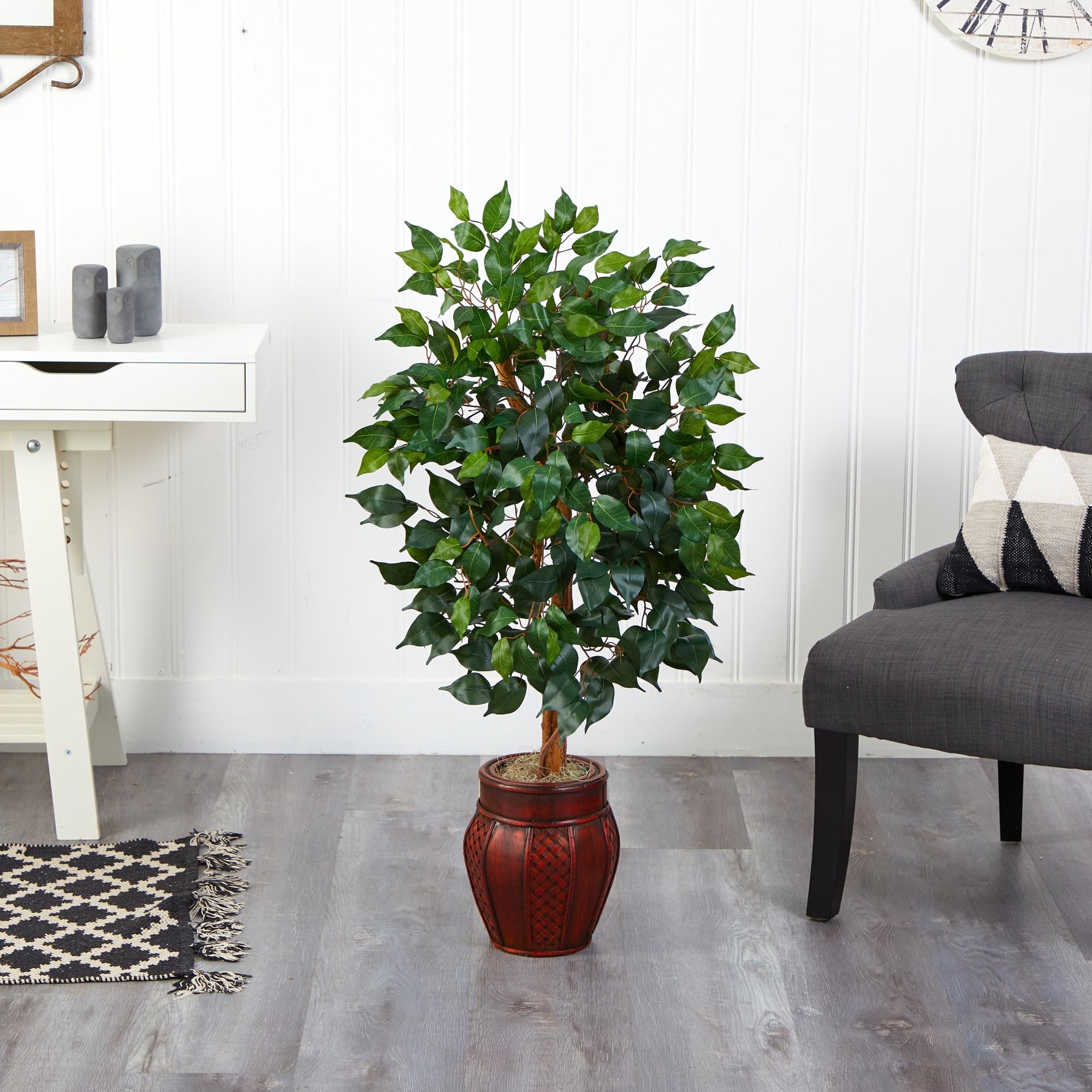 Nearly Natural 44in. Ficus Tree with Decorative Planter - Image 3