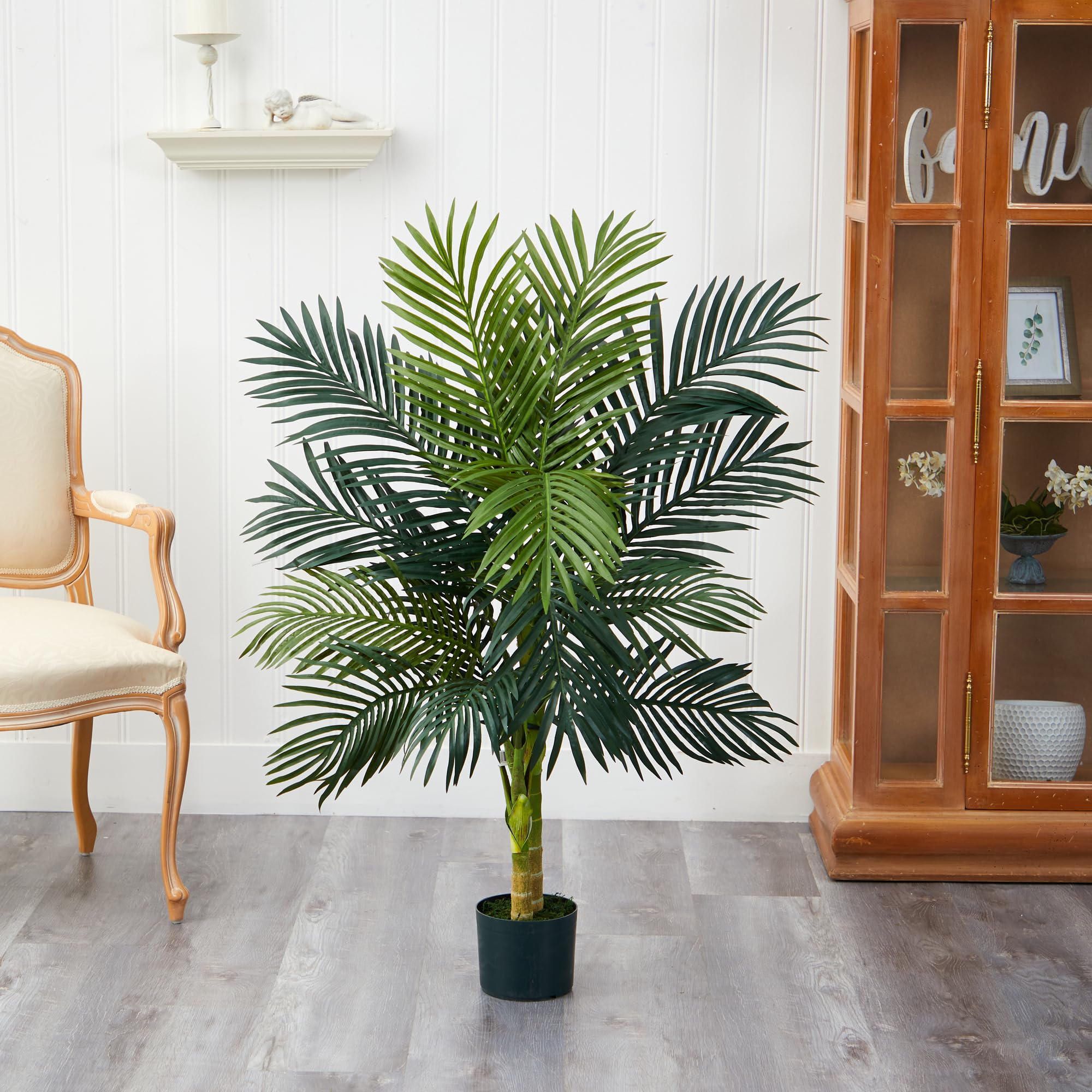 Nearly Natural 4ft Golden Cane Palm, Double Stalk Artificial Tree With Lush Realistic Foliage Maintenance Free Indoor Faux Palm Plant For Living Room, Easy Setup, Perfect Tropical Decoration - Image 10