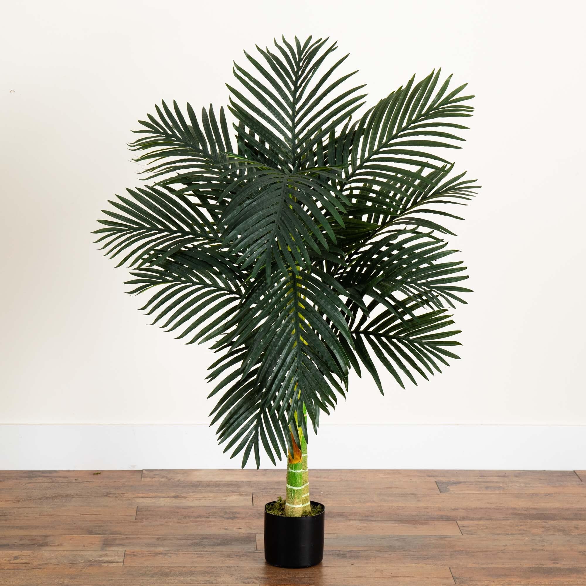Nearly Natural 4ft Golden Cane Palm, Double Stalk Artificial Tree With Lush Realistic Foliage Maintenance Free Indoor Faux Palm Plant For Living Room, Easy Setup, Perfect Tropical Decoration - Image 9