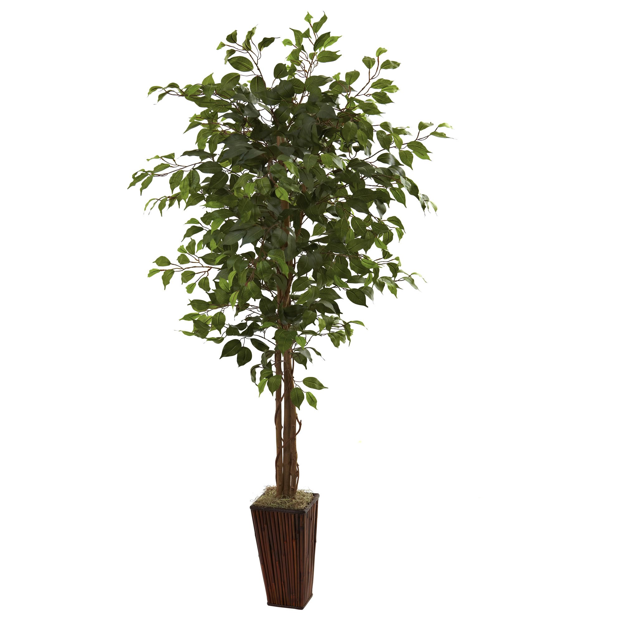 Nearly Natural 5931 6ft. Ficus Tree with Bamboo Planter,Green - Image 3