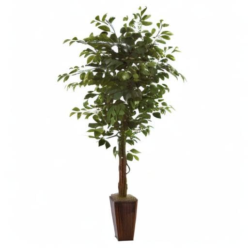 Nearly Natural 5931 6ft. Ficus Tree with Bamboo Planter,Green - Image 4