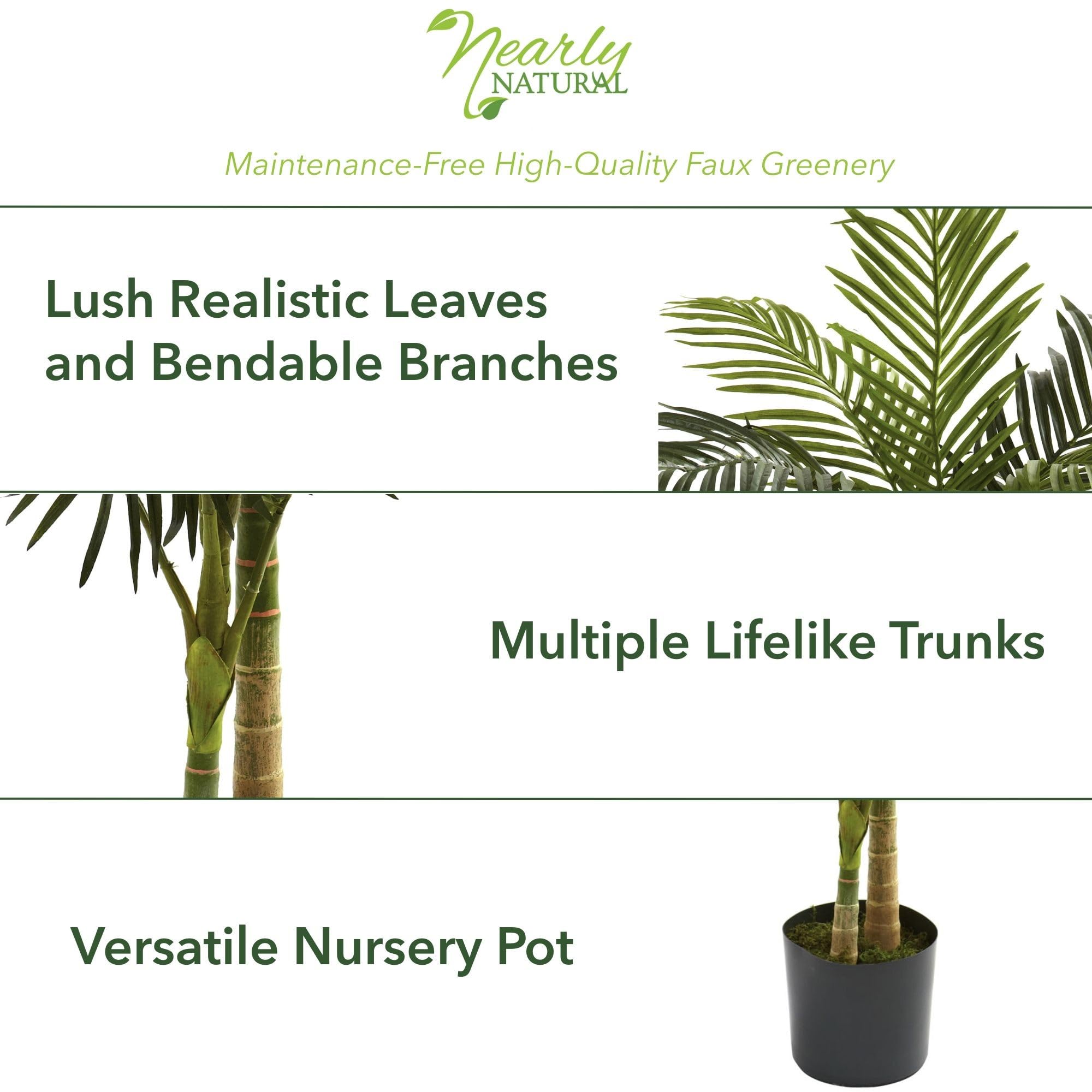 Nearly Natural 5ft Golden Cane Palm Double Stalk Artificial Tree, Faux Tropical Plant for Indoor Living Room Decor, Easy Set Up, Low Maintenance - Image 3