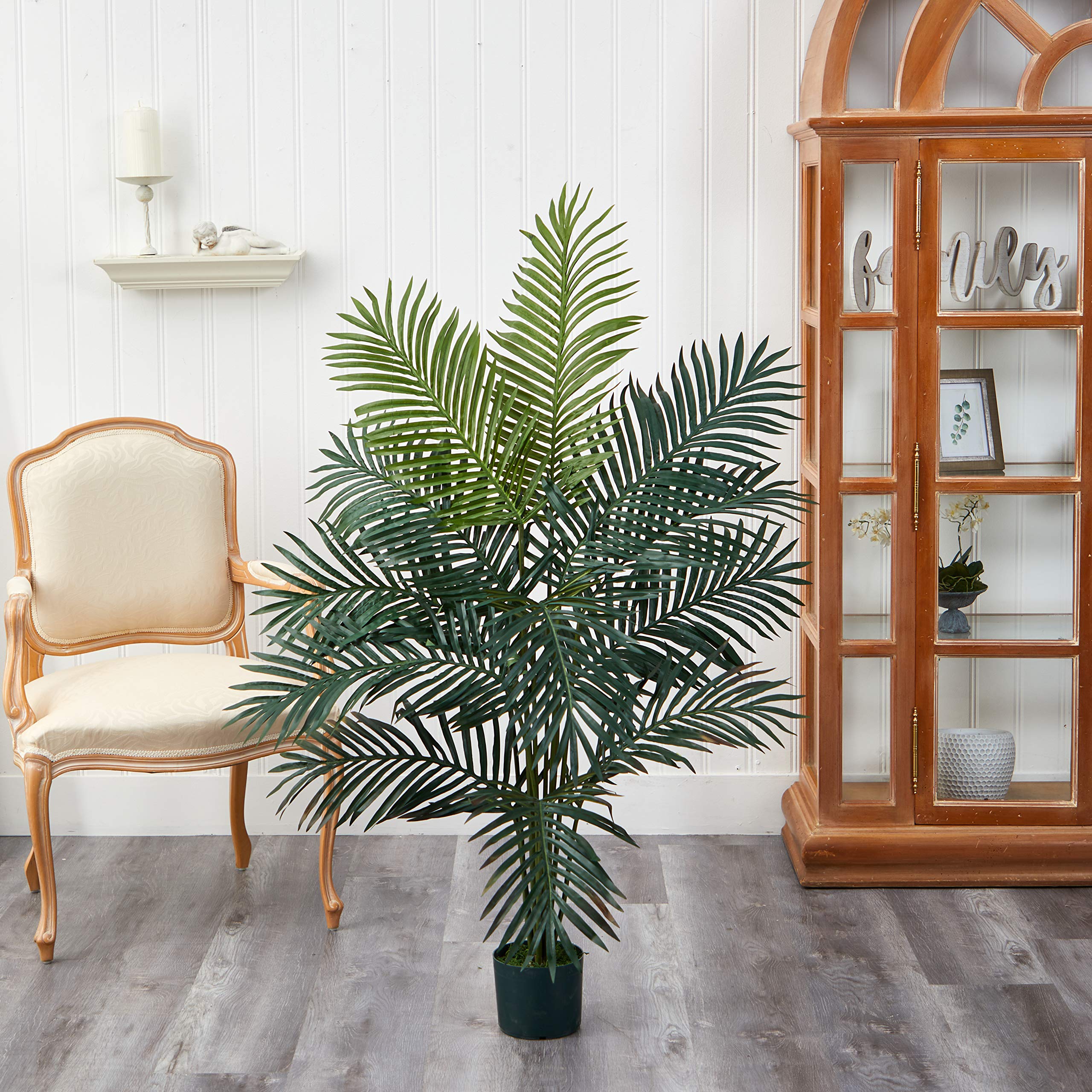 Nearly Natural 5FT Tall Artificial Paradise Palm Plant, Fake Palm Tree with 12 Trunks and Realistic Palm Leaves, Faux palm Tree for Indoor Home Décor with Black Nursery Planter - Image 4