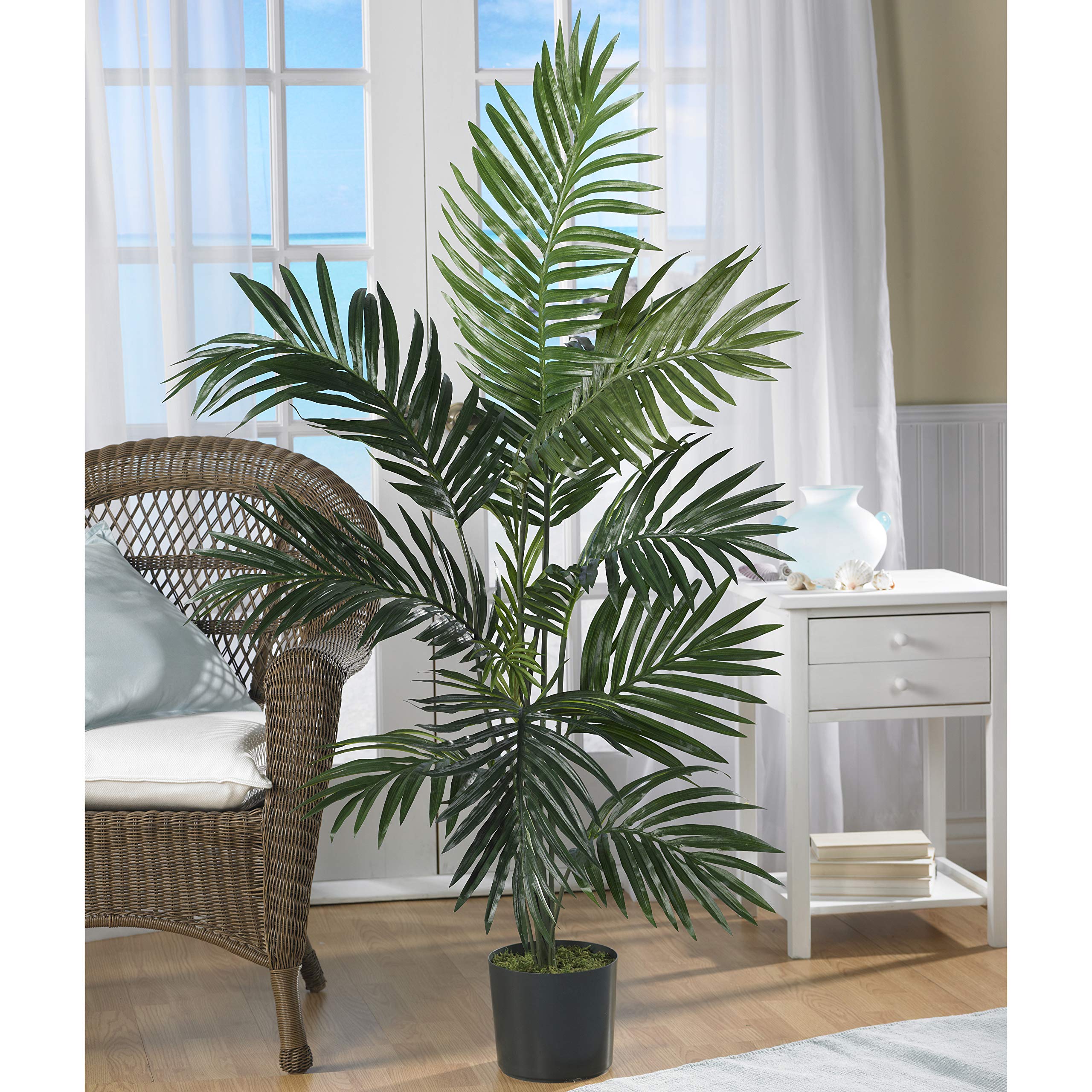Nearly Natural 5FT Tall Artificial Paradise Palm Plant, Fake Palm Tree with 12 Trunks and Realistic Palm Leaves, Faux palm Tree for Indoor Home Décor with Black Nursery Planter - Image 7
