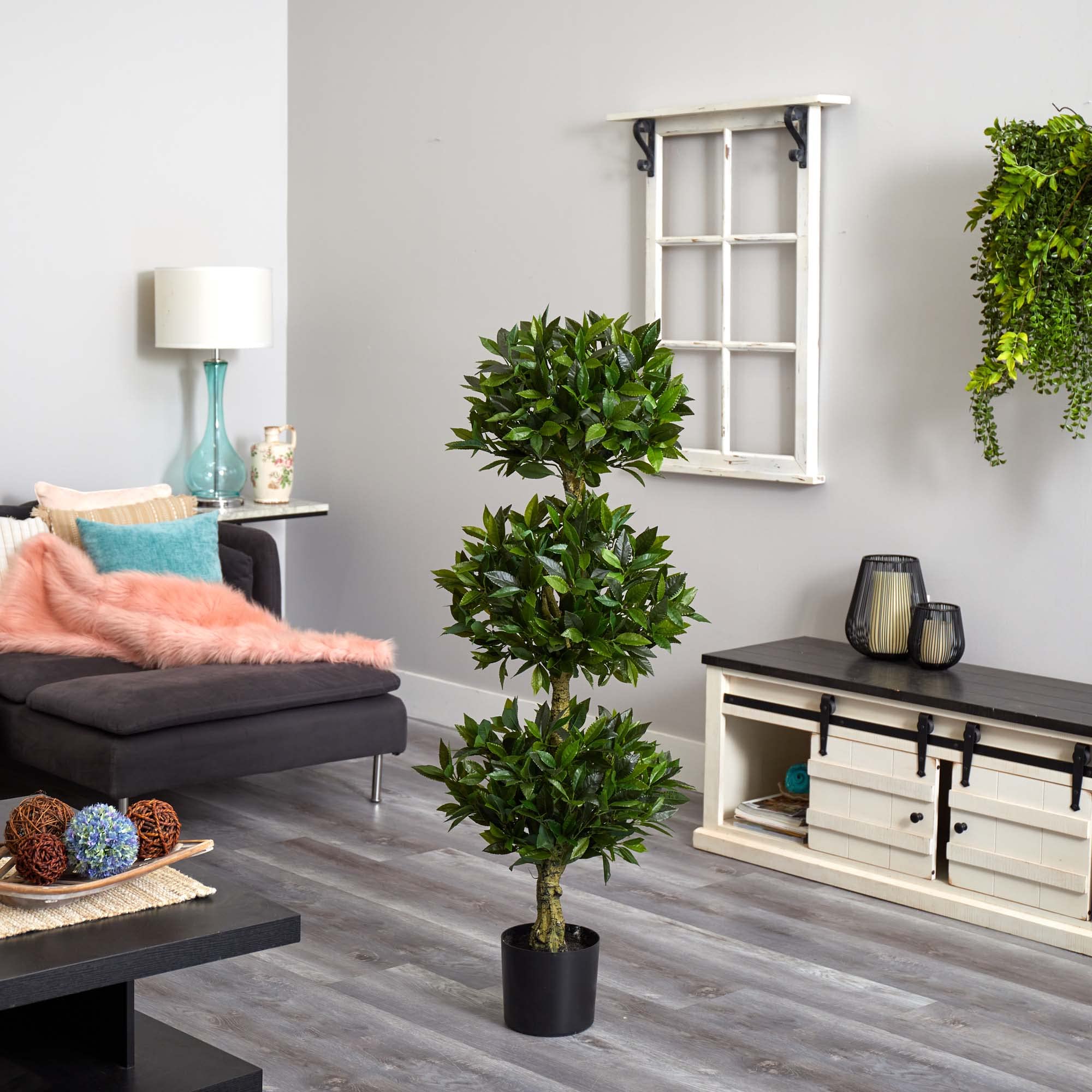 Nearly Natural 5ft. Triple Bay Leaf Topiary UV Resistant (Indoor/Outdoor) - Image 3