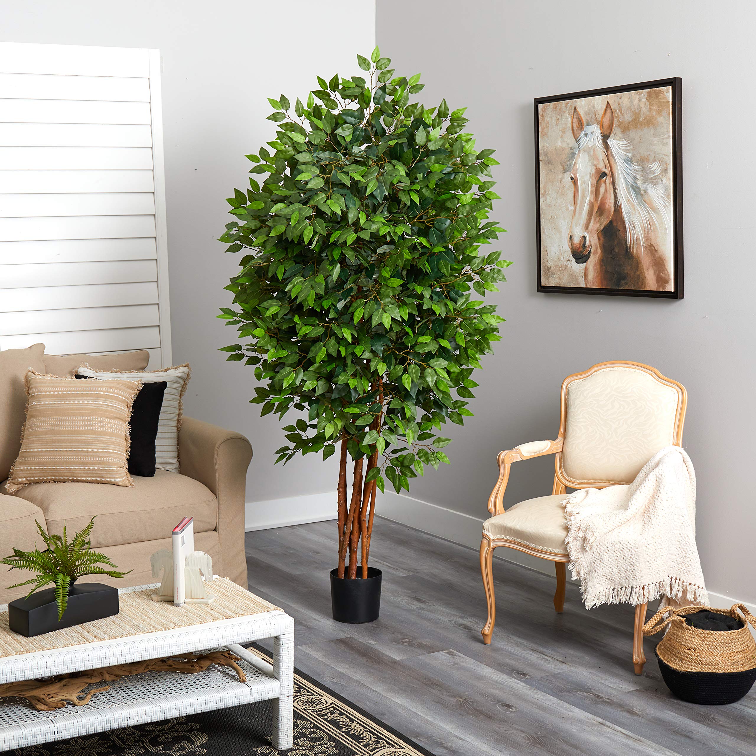 Nearly Natural 6.5FT Artificial Deluxe Ficus Tree for Indoor Home Décor, Large Fake Plant with Black Nursery Planter, Faux Ficus Tree - Image 3
