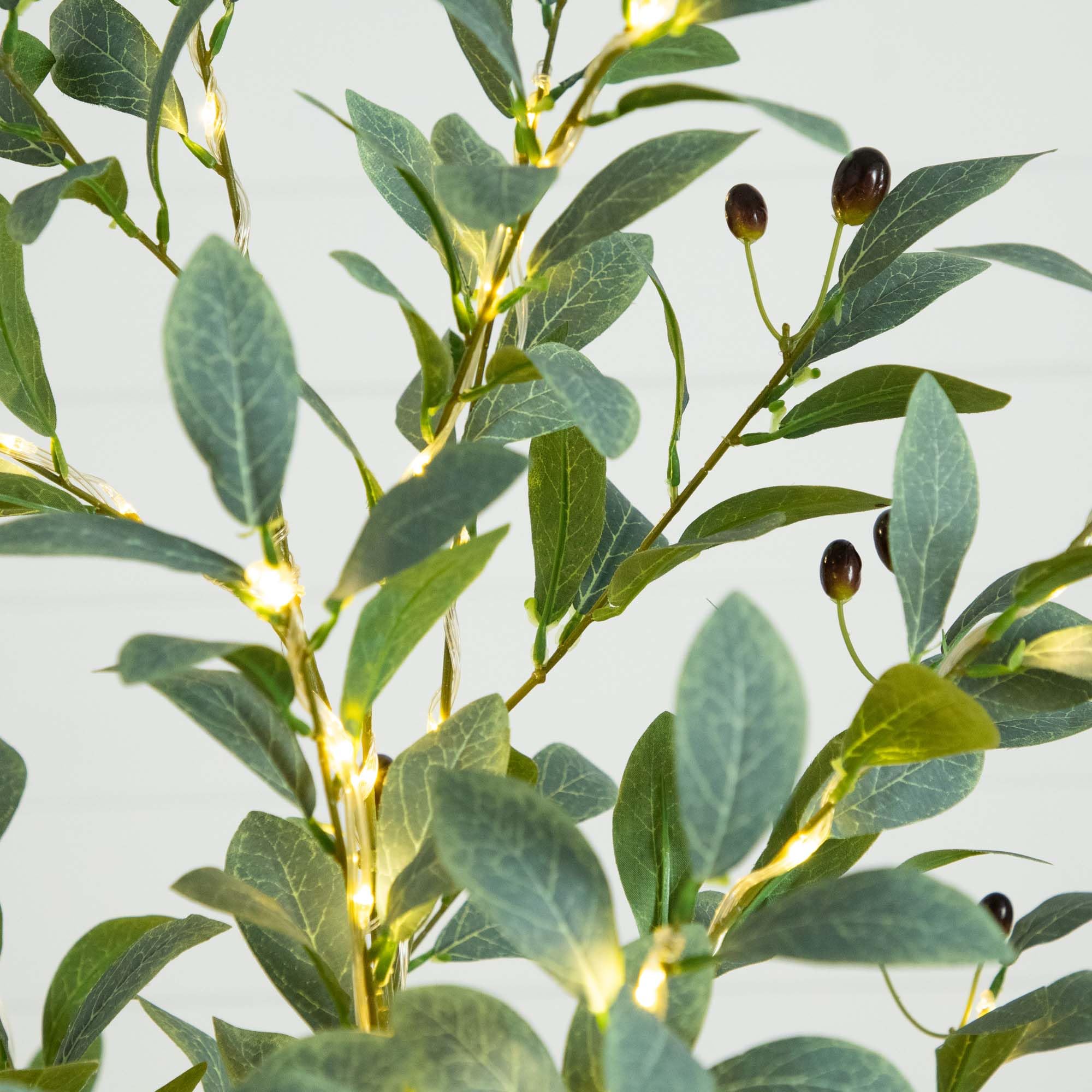 Nearly Natural 6-FT Artificial Fruiting Olive Tree with 280 Warm White LED Lights, Faux Olive Tree Indoor Home Décor, Pre-lit with Lifelike Fruits and Sturdy Base Stand - Image 4