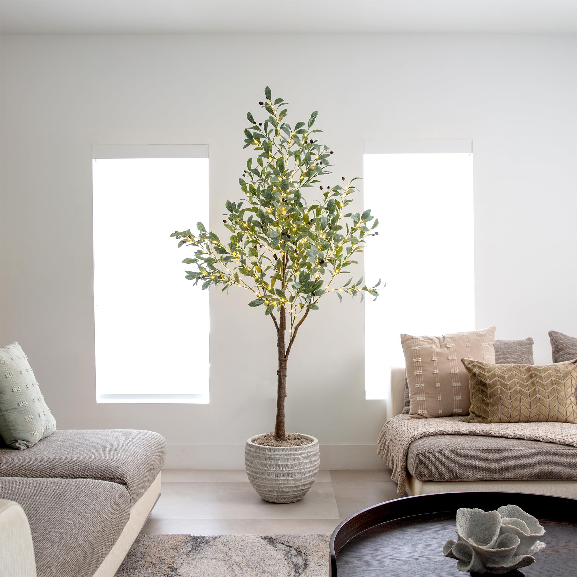 Nearly Natural 6-FT Artificial Fruiting Olive Tree with 280 Warm White LED Lights, Faux Olive Tree Indoor Home Décor, Pre-lit with Lifelike Fruits and Sturdy Base Stand - Image 6