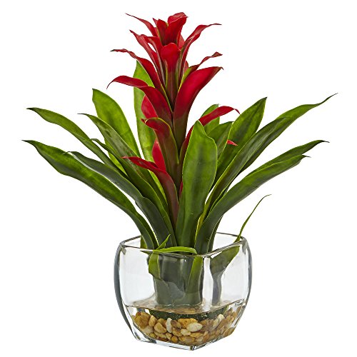 Nearly Natural 6897-RD Bromeliad with Glass Vase Arrangement, 11 in x 11 in x 12 in, Red - Image 3