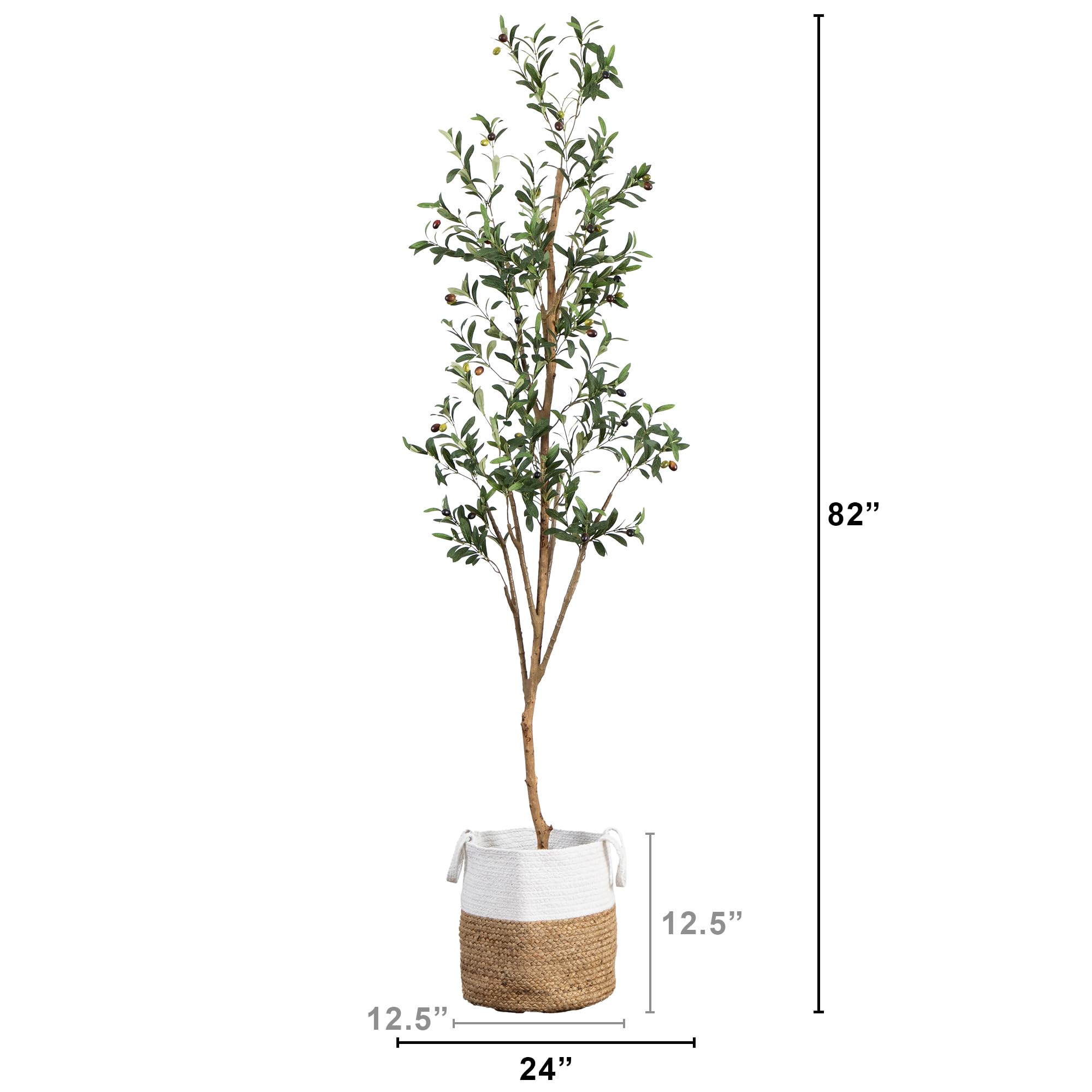 Nearly Natural 7FT Tall Artificial Olive Tree with Jute Basket Planter - Faux Olive Tree with Natural Wood Trunk, Realistic Olive Tree Branches and Fruit - Image 3