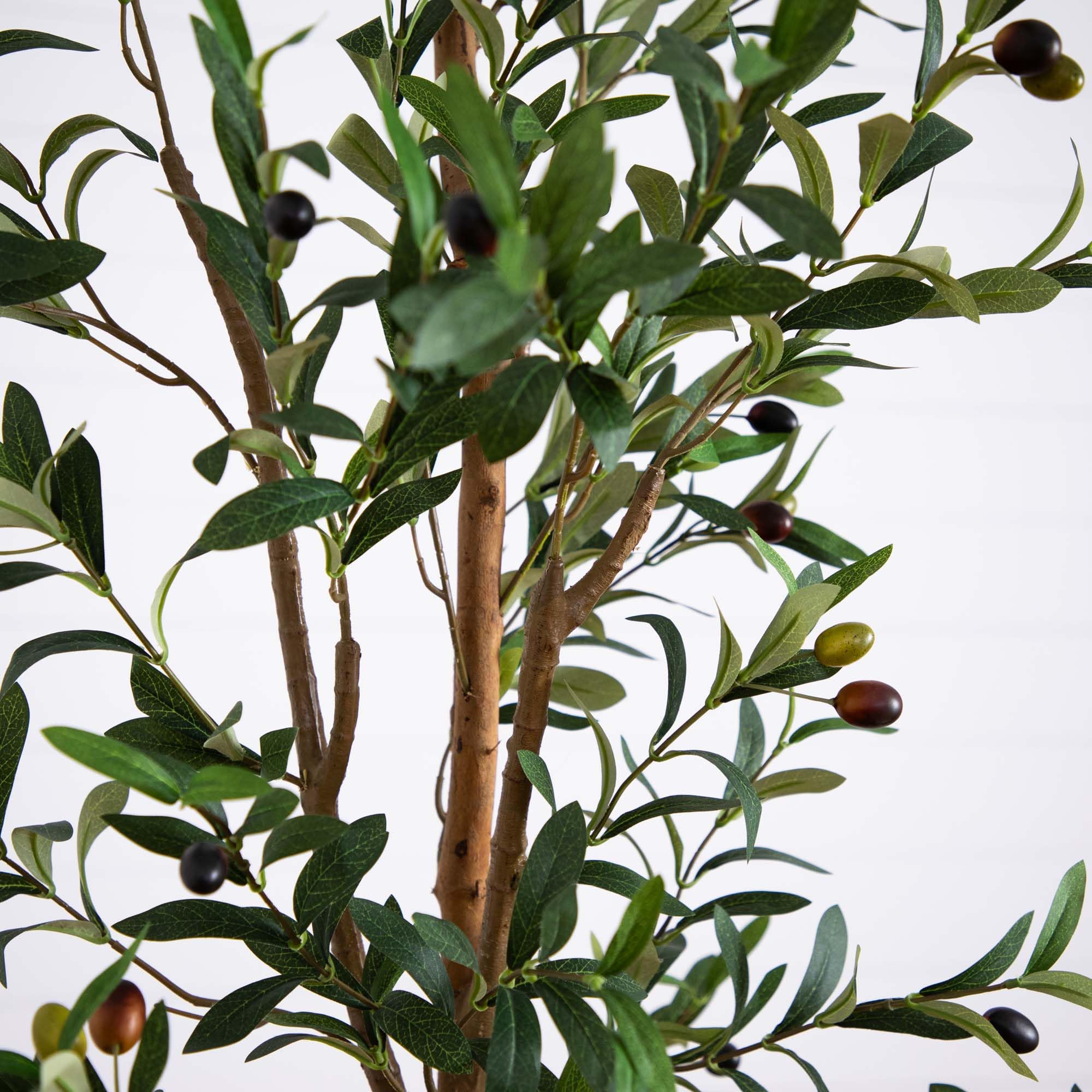 Nearly Natural 7FT Tall Artificial Olive Tree with Jute Basket Planter - Faux Olive Tree with Natural Wood Trunk, Realistic Olive Tree Branches and Fruit - Image 4