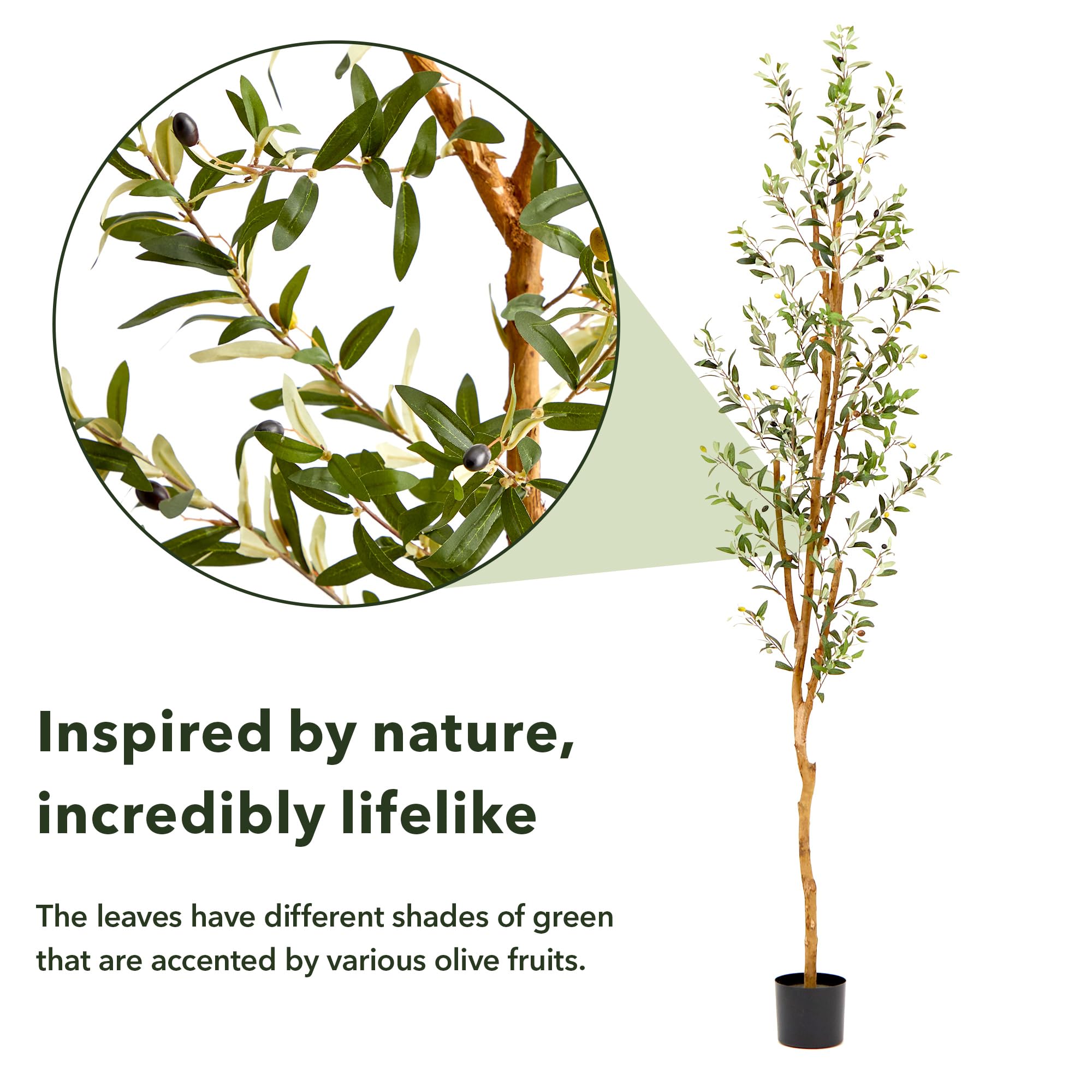 Nearly Natural 82in Artificial Olive Tree, Faux Greenery with Lifelike Branches for Indoor Home Decor - Image 3
