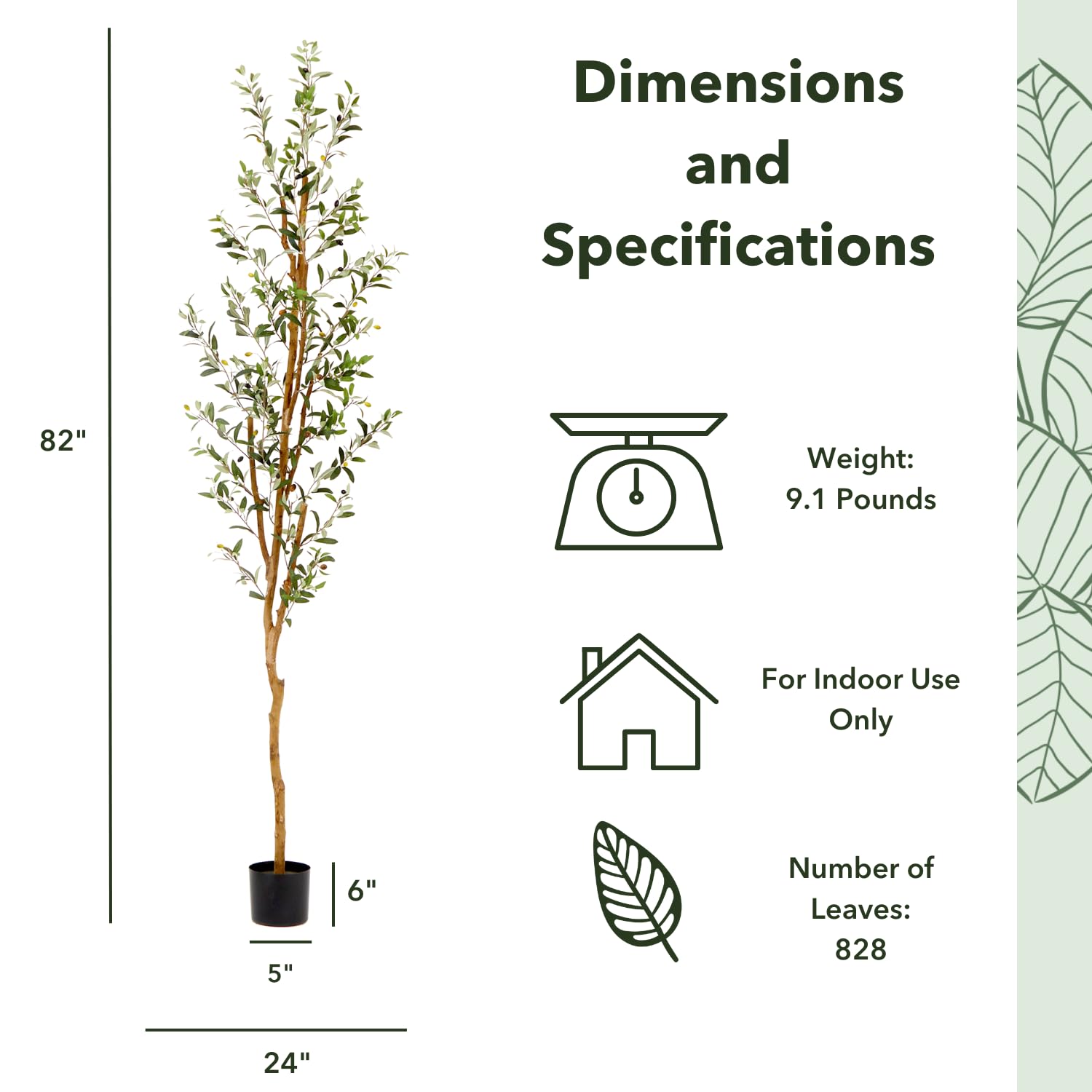 Nearly Natural 82in Artificial Olive Tree, Faux Greenery with Lifelike Branches for Indoor Home Decor - Image 5