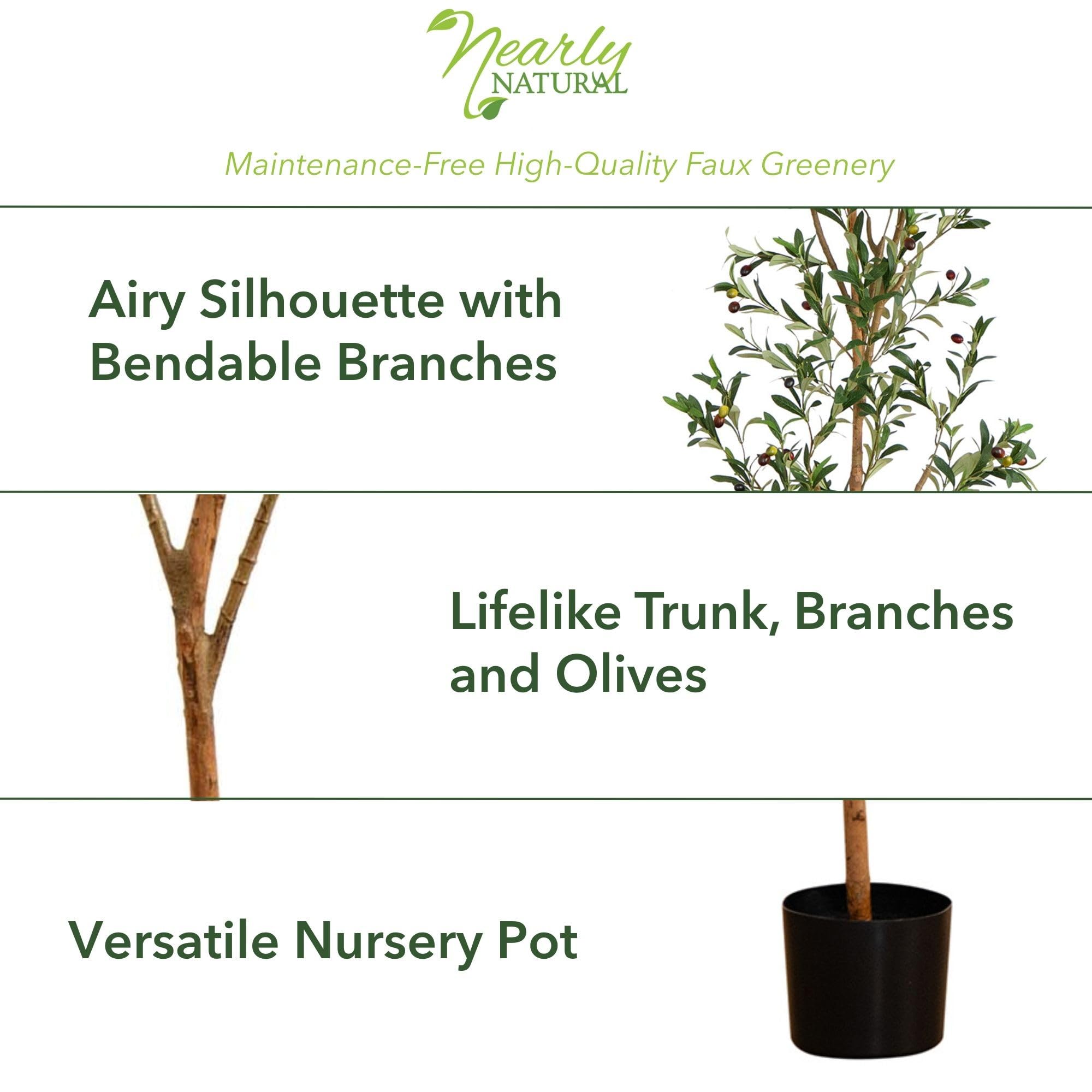 Nearly Natural 82in Artificial Olive Tree, Faux Greenery with Lifelike Branches for Indoor Home Decor - Image 7