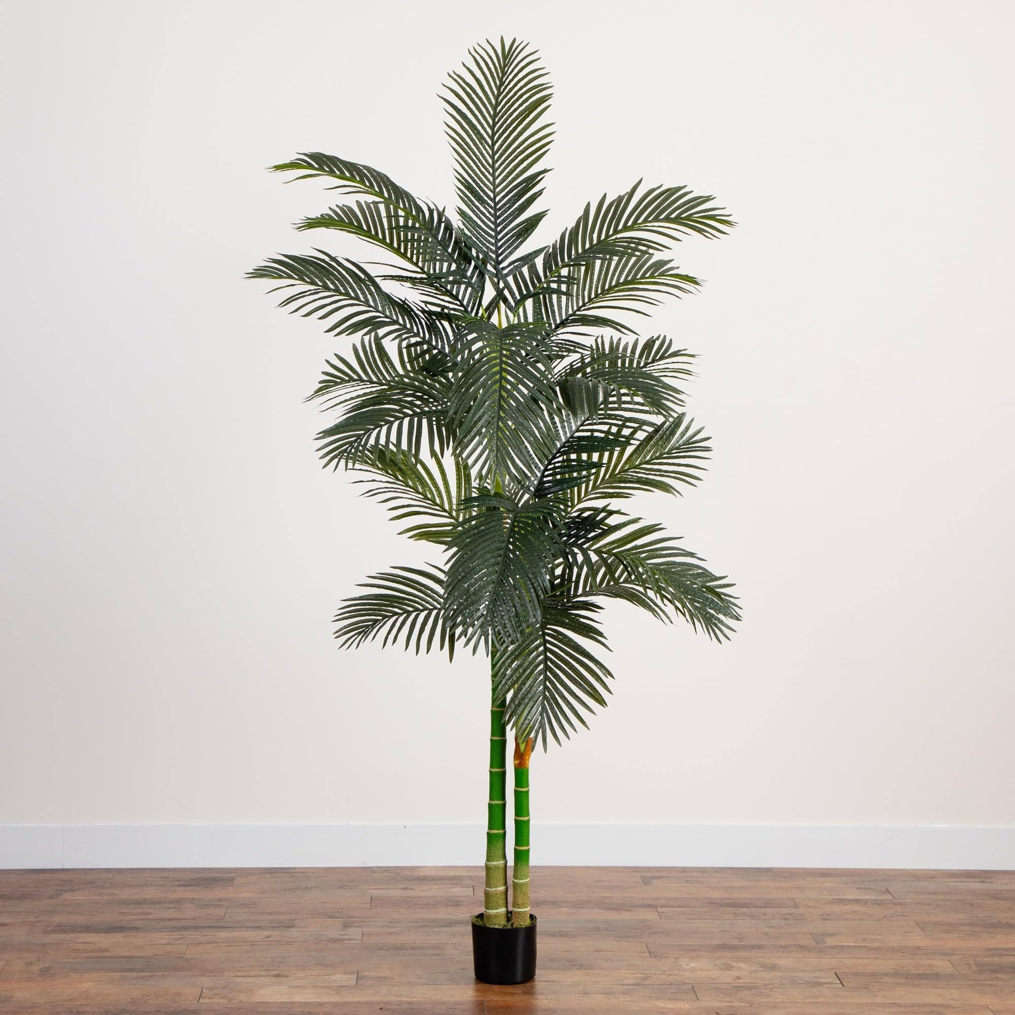 Nearly Natural 8FT Artificial Golden Cane Palm Tree, Fake Palm Tree with Two Realistic Trunks and Lifelike Palm Leaves, Faux Palm Plant for Indoor Home Décor with Black Nursery Planter - Image 4