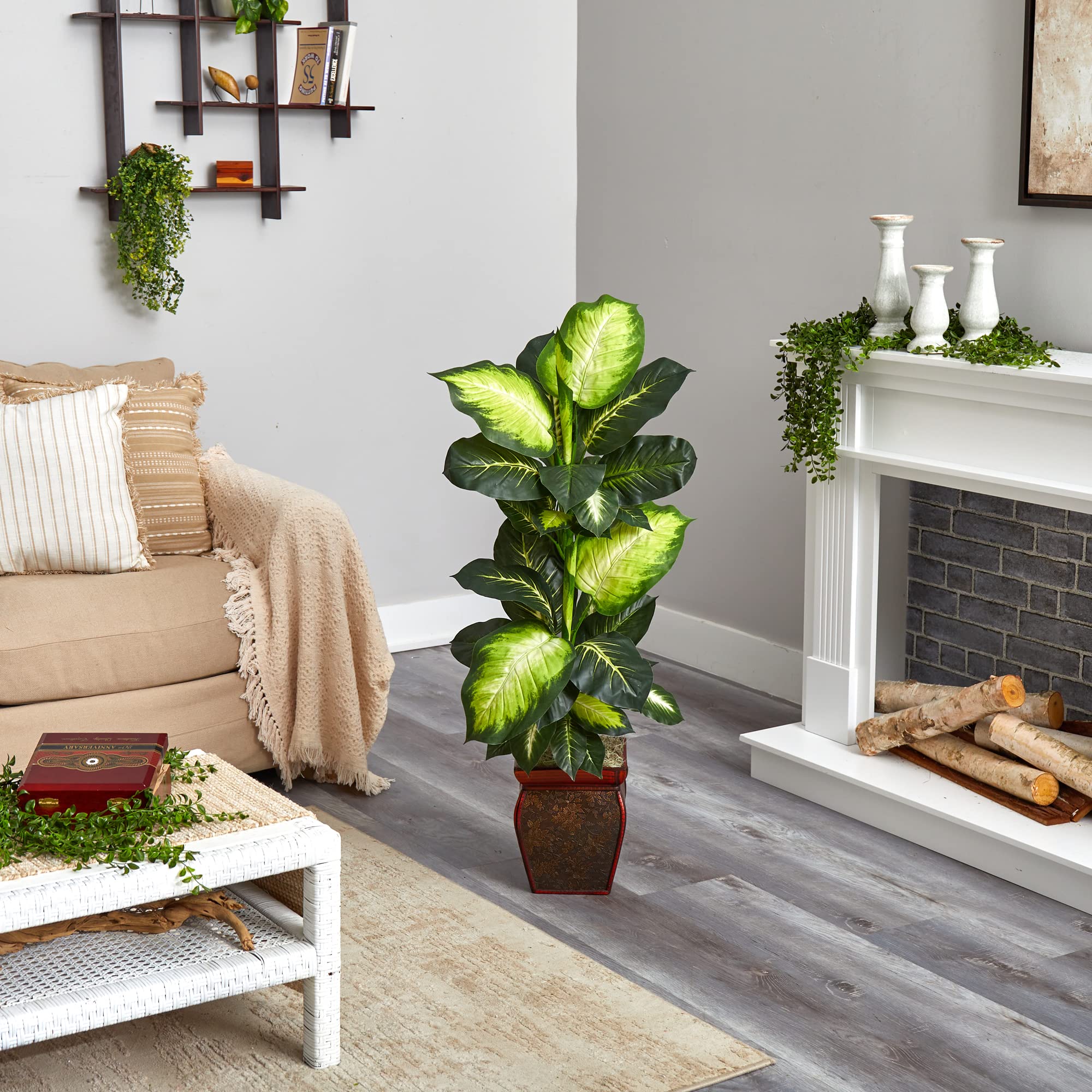 Nearly Natural Artificial Dieffenbachia, Floor Plant Faux Greenery With Decorative Planter For Indoor Home Decor - Image 3