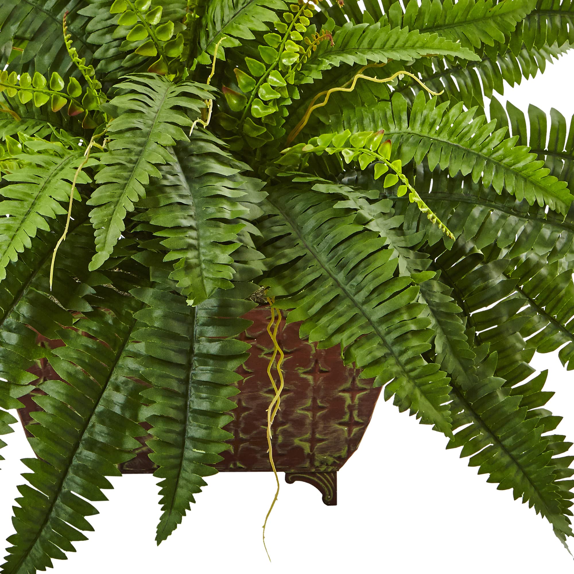 Nearly Natural Boston Fern in Metallic Planter - Image 4