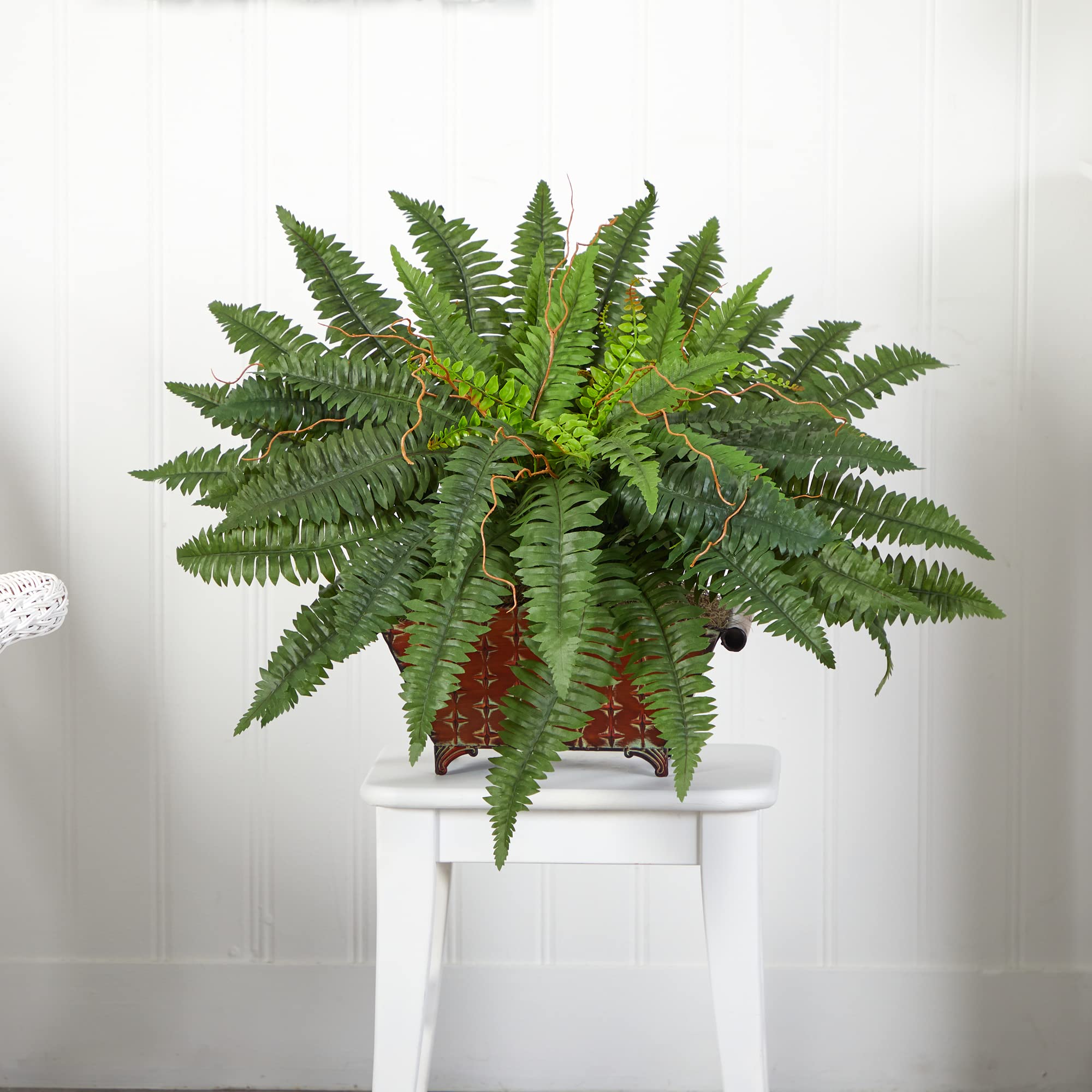 Nearly Natural Boston Fern in Metallic Planter - Image 6