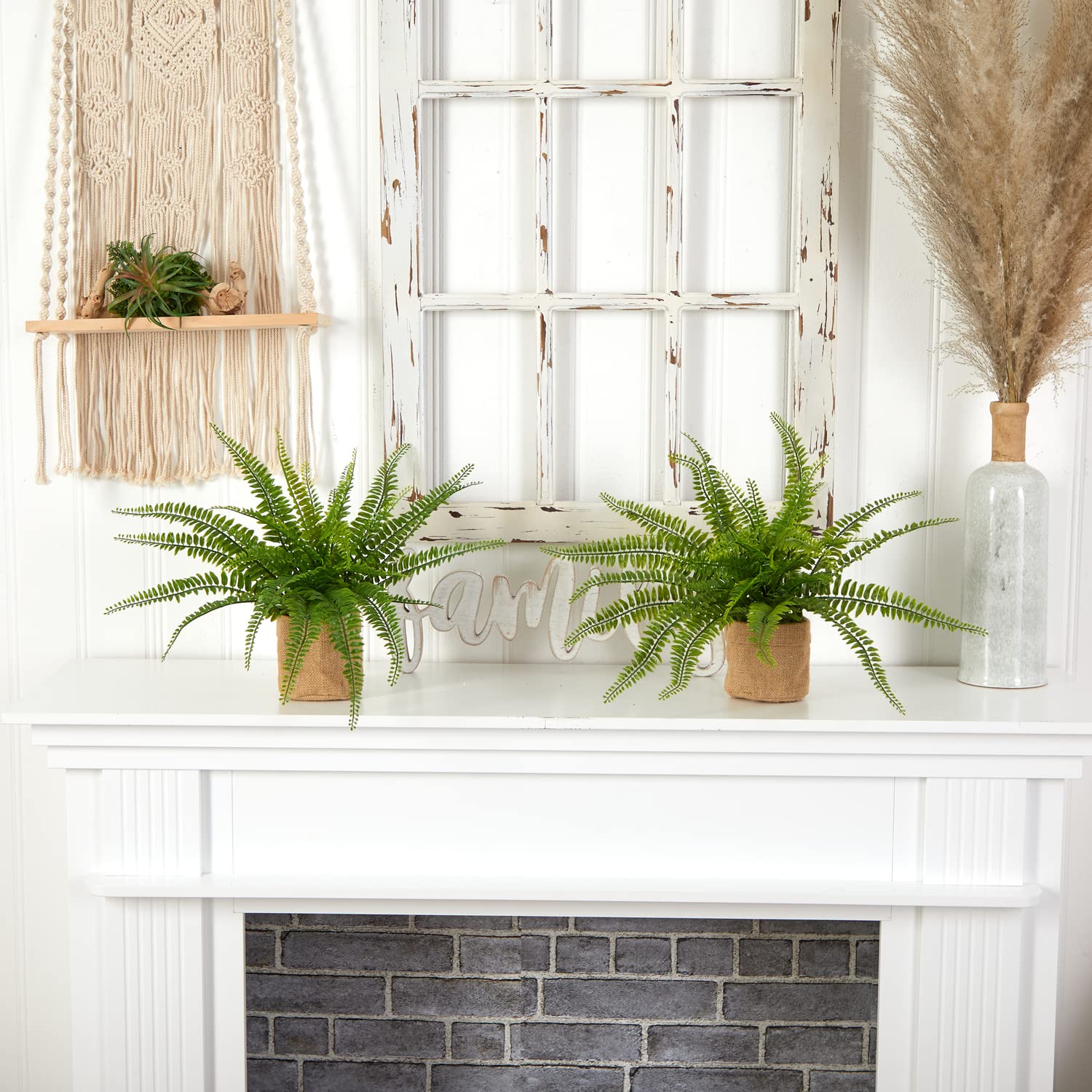 Nearly Natural Boston Fern with Burlap Planter (Set of 2) - Image 5